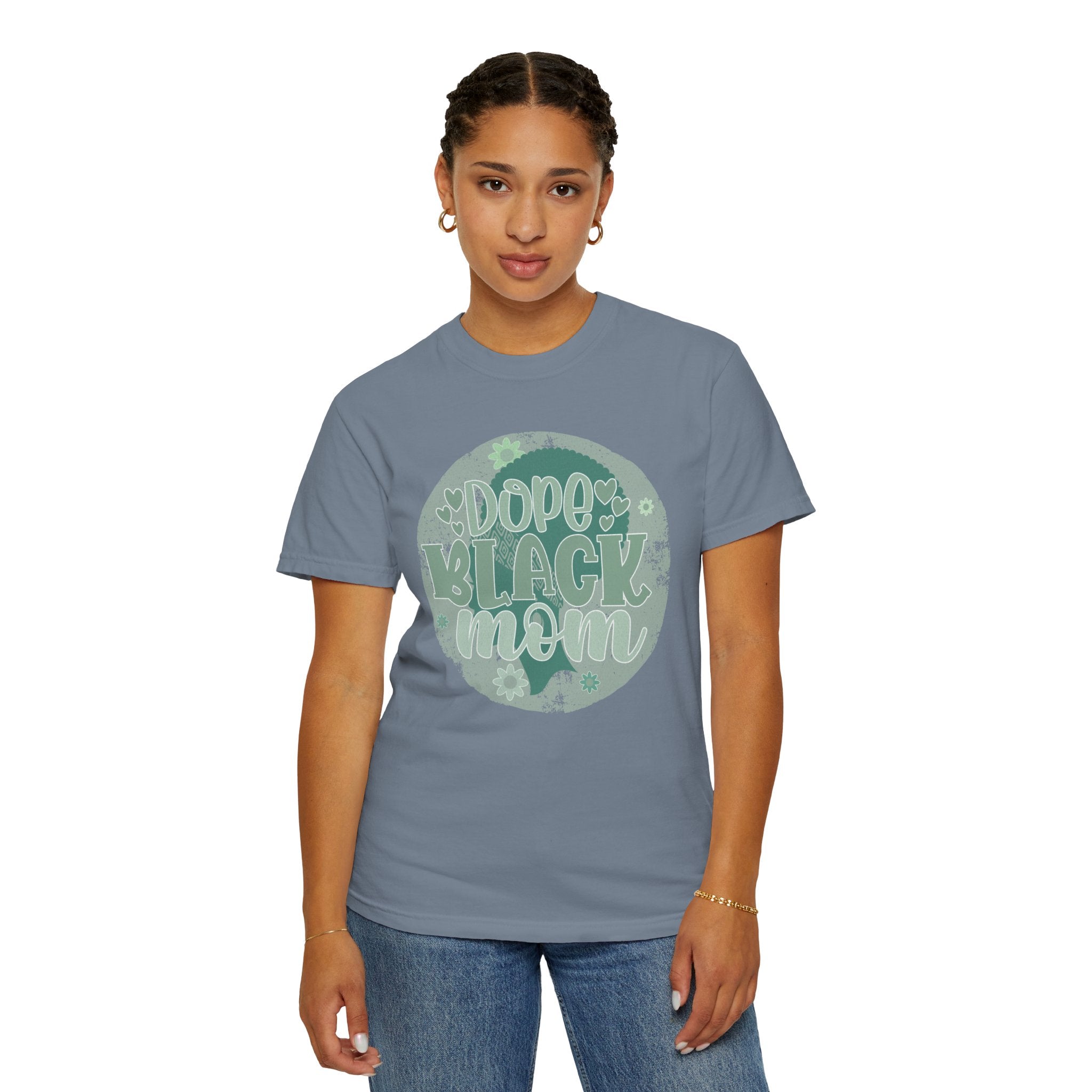 Dope Black Mom Textured T-Shirt — Retro Floral 'Dope Black Mom' Graphic Tee
