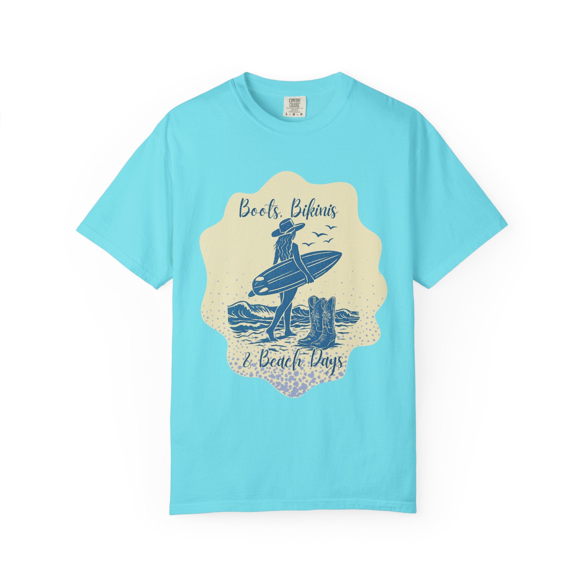 Textured Surf Vibes T-Shirt — 'Beach, Bikinis & Beach Days' Vintage Surf Graphic