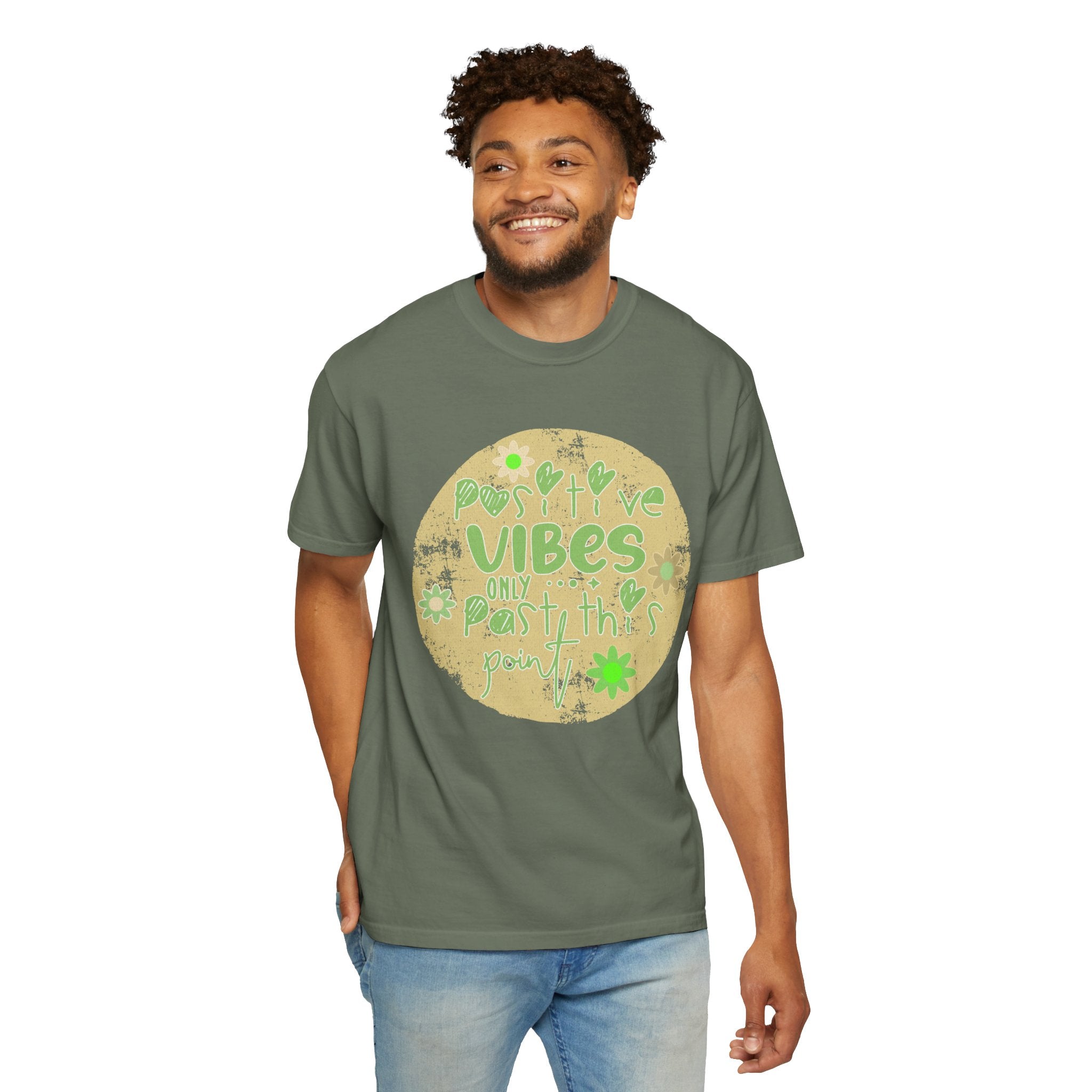 Textured Positive Vibes T-Shirt – "Positive Vibes Only" Retro Floral Graphic Tee