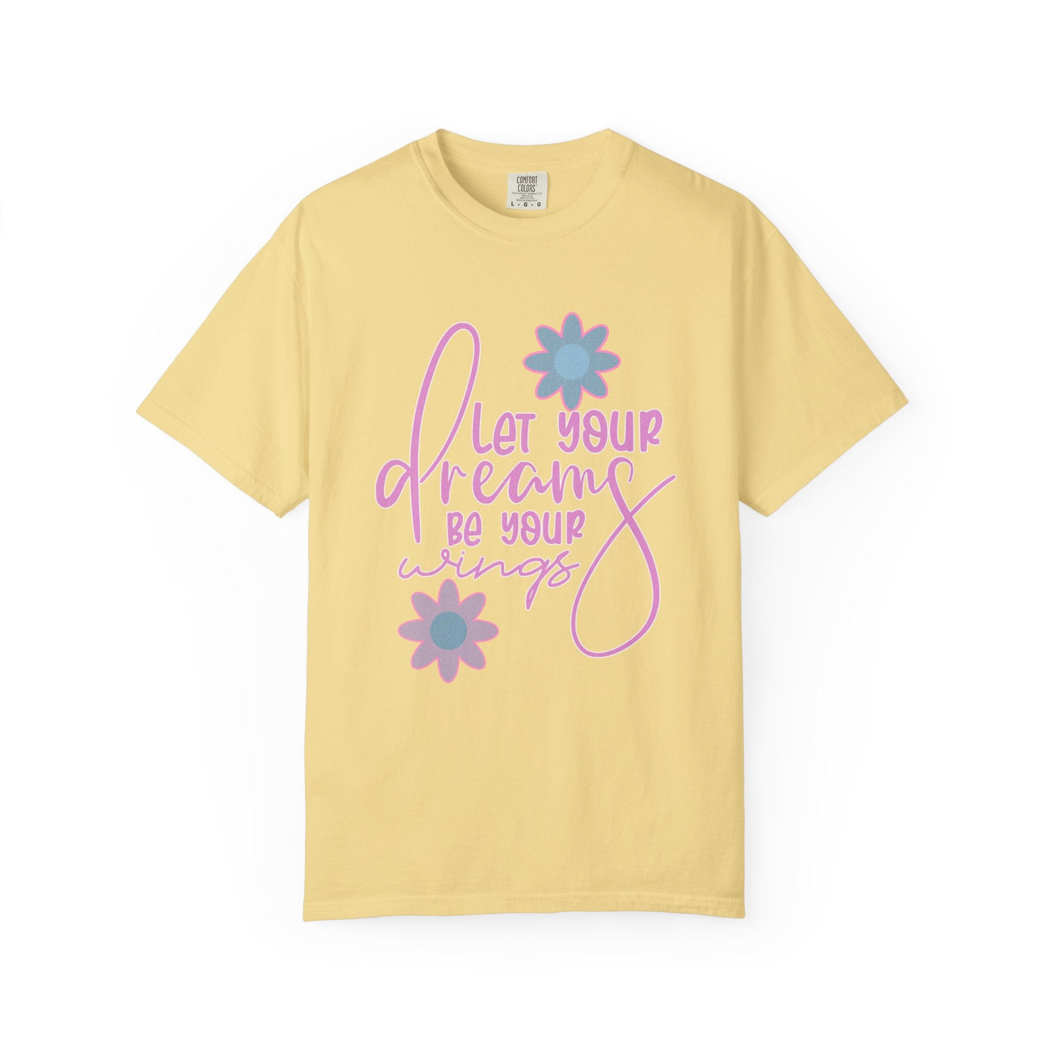 Textured Inspirational Floral Tee — "Let Your Dreams Be Your Wings"