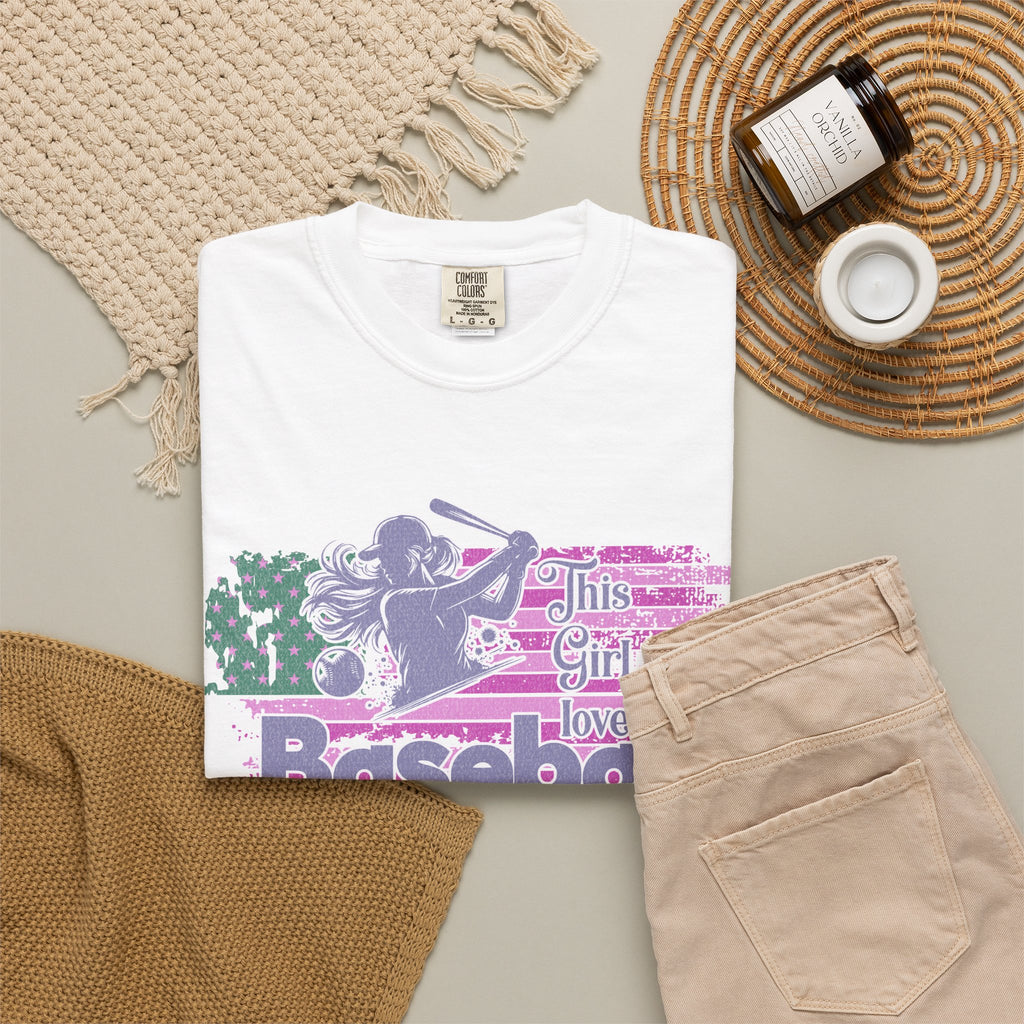 Girls Love Baseball Textured T-Shirt — Feminine Retro Baseball Tee