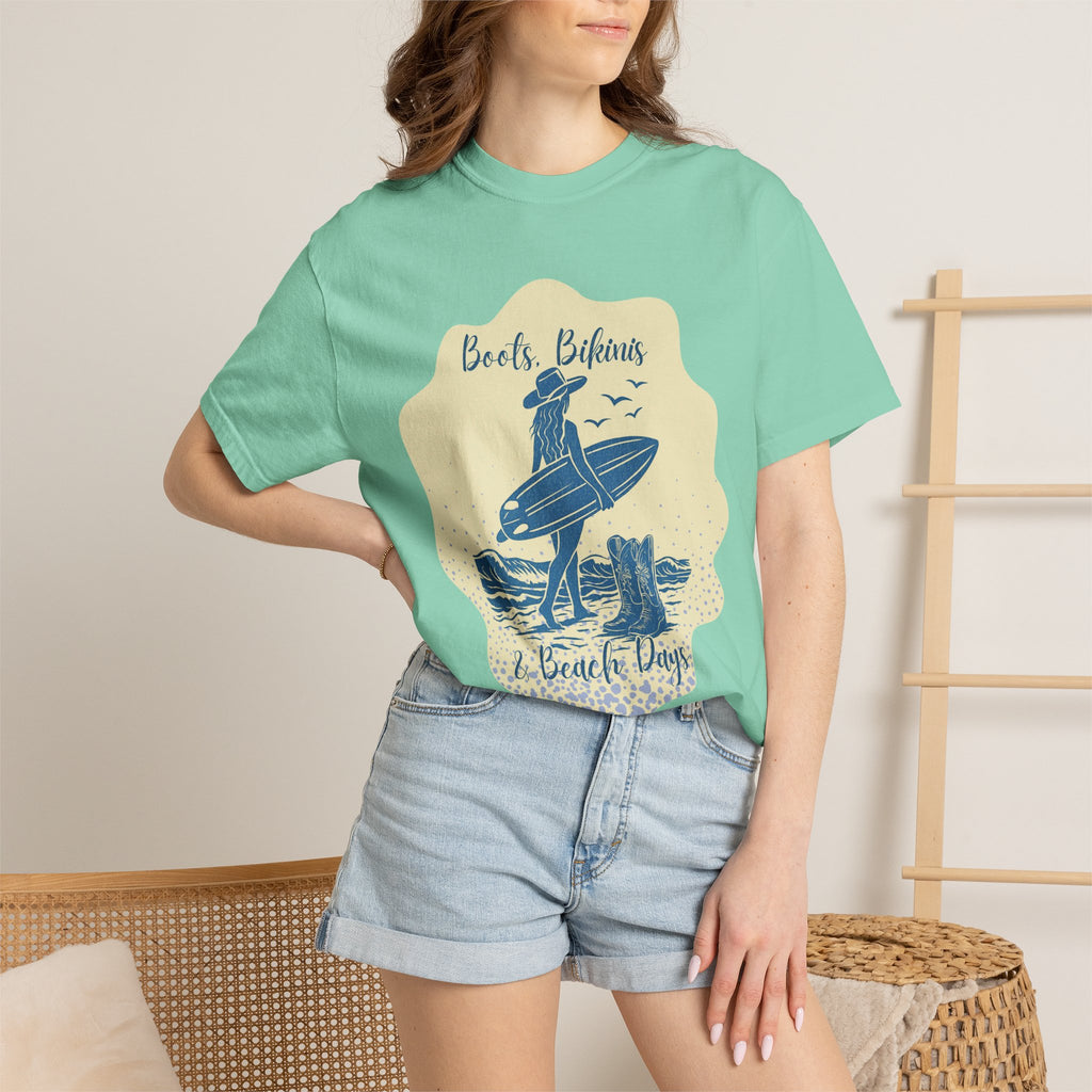 Textured Surf Vibes T-Shirt — 'Beach, Bikinis & Beach Days' Vintage Surf Graphic