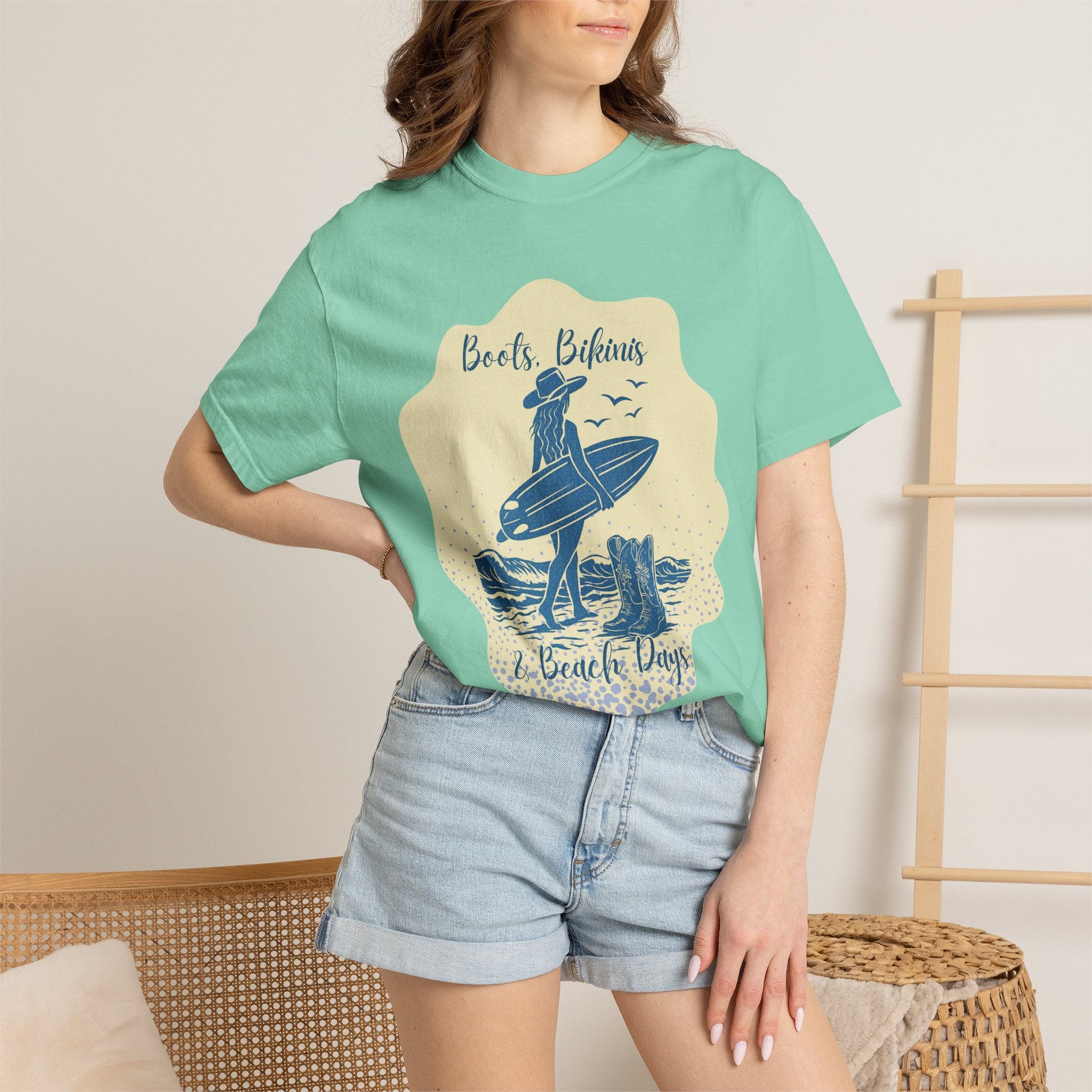 Textured Surf Vibes T-Shirt — 'Beach, Bikinis & Beach Days' Vintage Surf Graphic