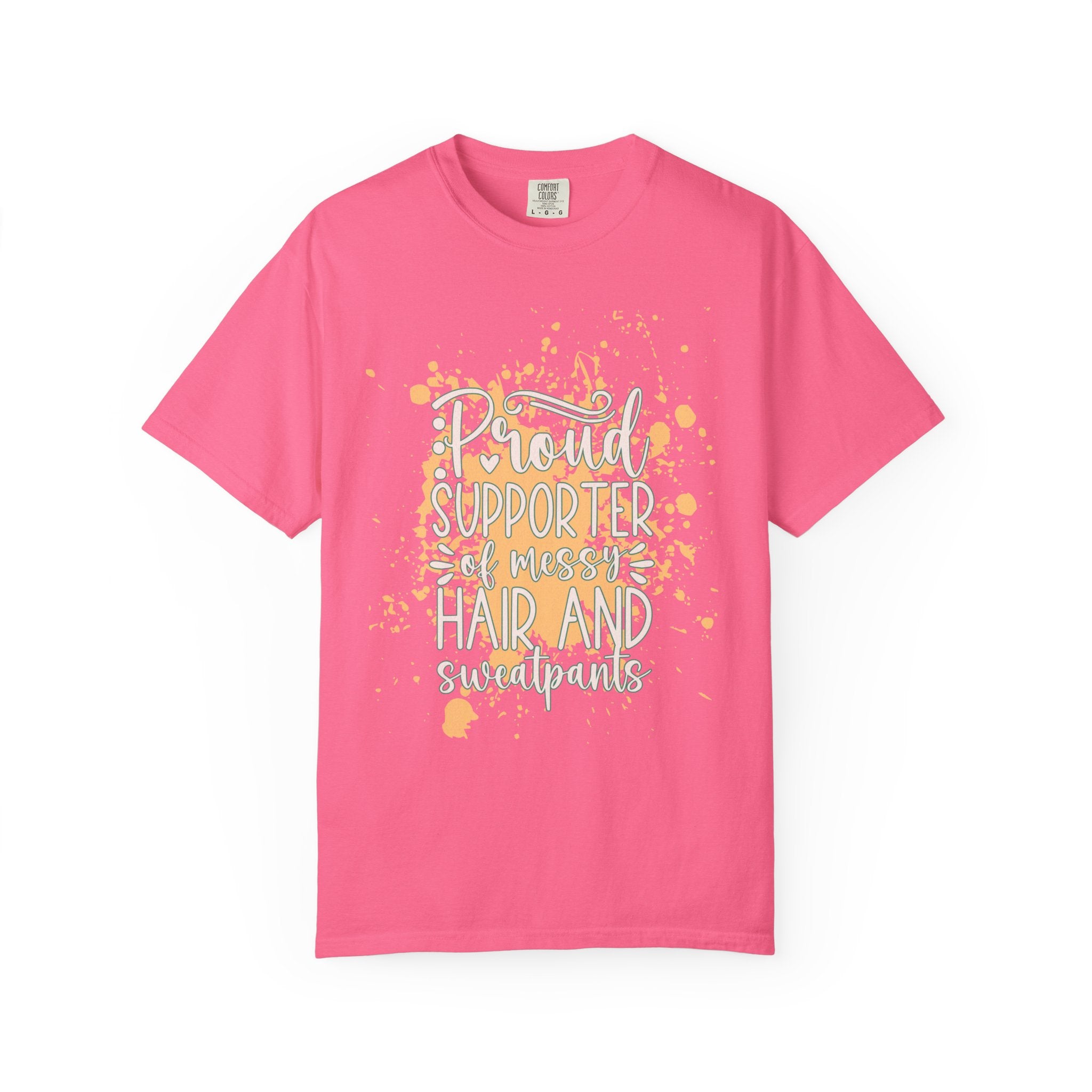 Textured Support My Messy Hair T-Shirt — Funny Mom/Parent Casual Tee