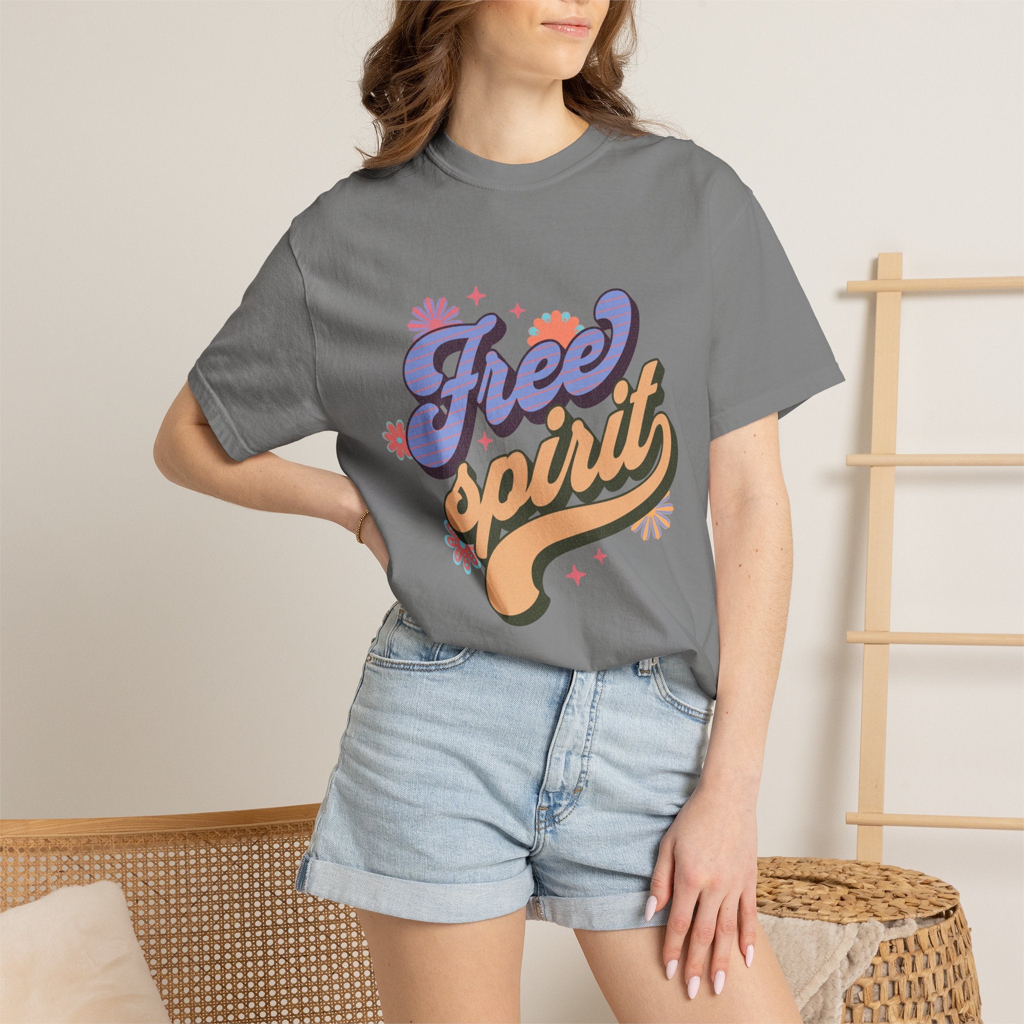 Textured Free Spirit T-Shirt — Retro Hand-Lettered Graphic Tee
