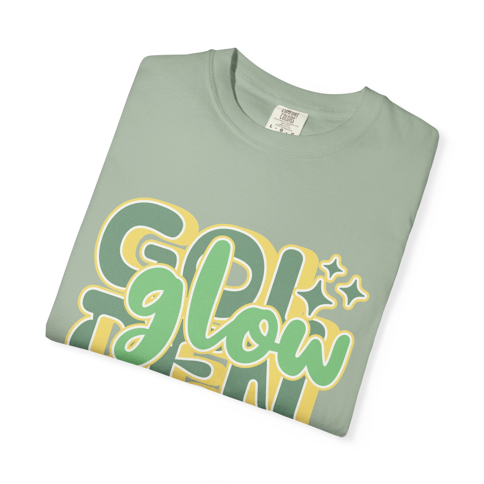 Golden Glow Textured T-Shirt — Retro 'Glow' Graphic Tee