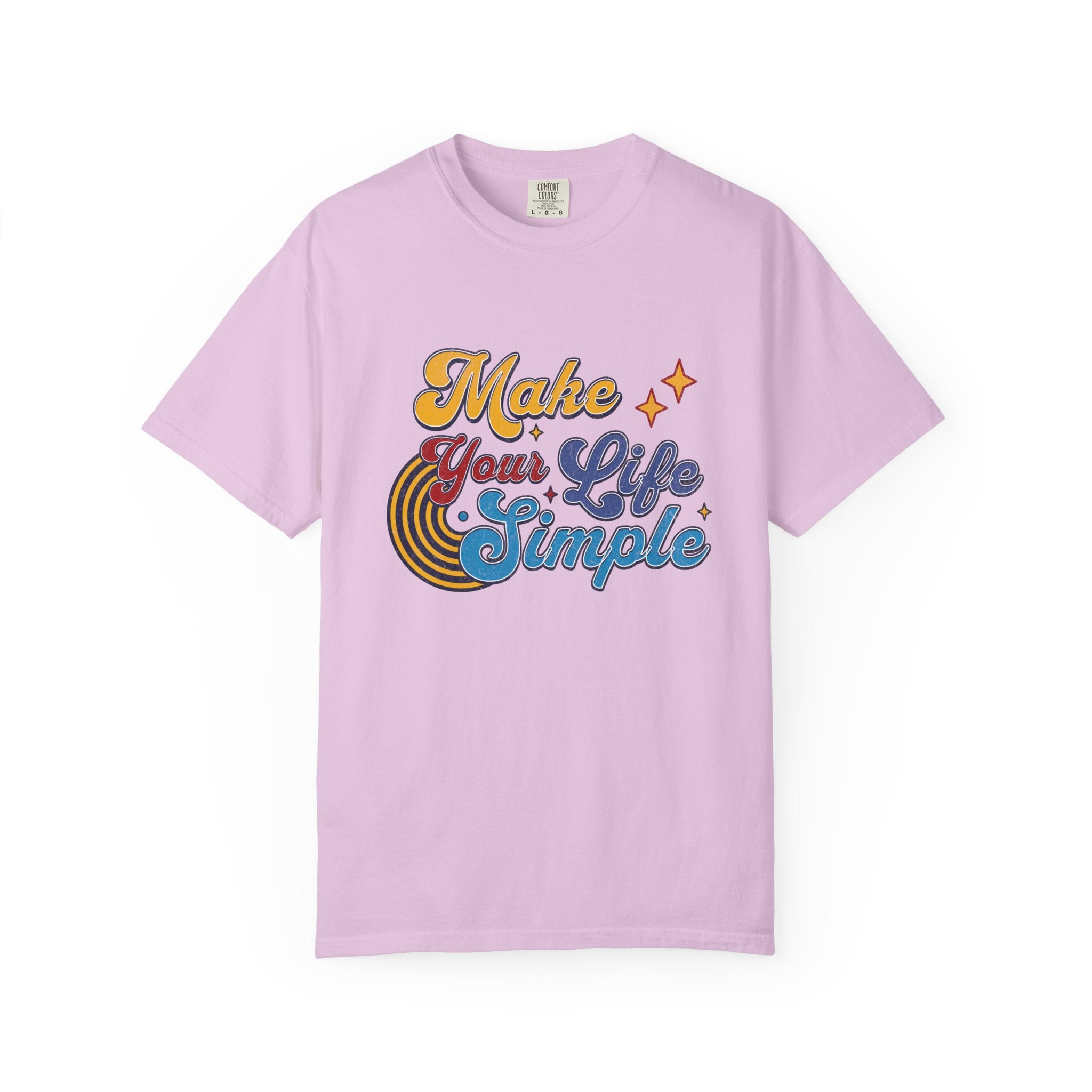 Make Your Life Simple T-Shirt |Textured Retro Script, Vintage Rainbow Stars