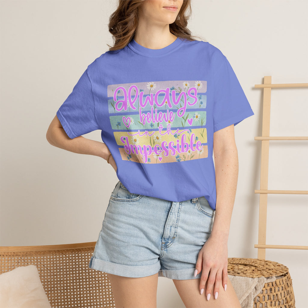 Textured Always Believe Impossible T-Shirt — Pastel Inspirational Graphic Tee