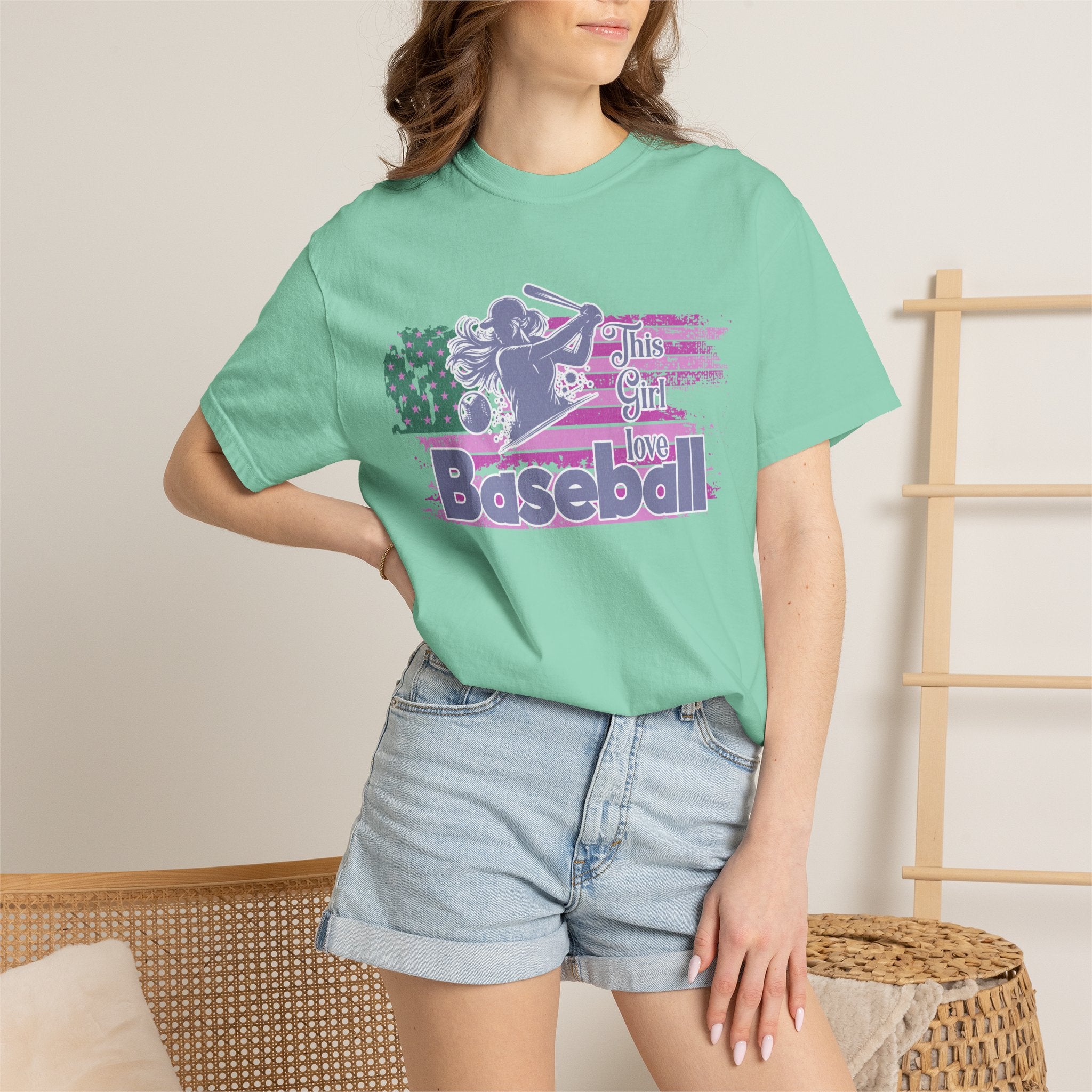 Girls Love Baseball Textured T-Shirt — Feminine Retro Baseball Tee