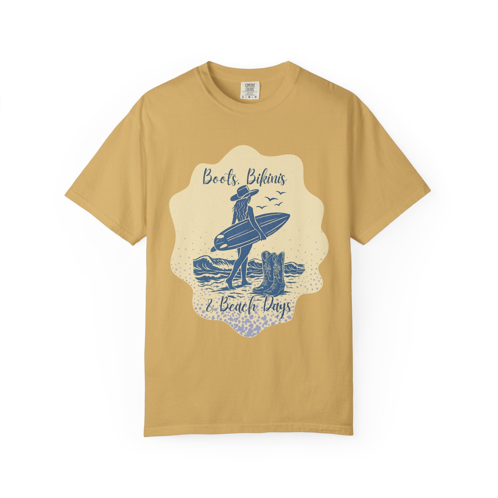 Textured Surf Vibes T-Shirt — 'Beach, Bikinis & Beach Days' Vintage Surf Graphic