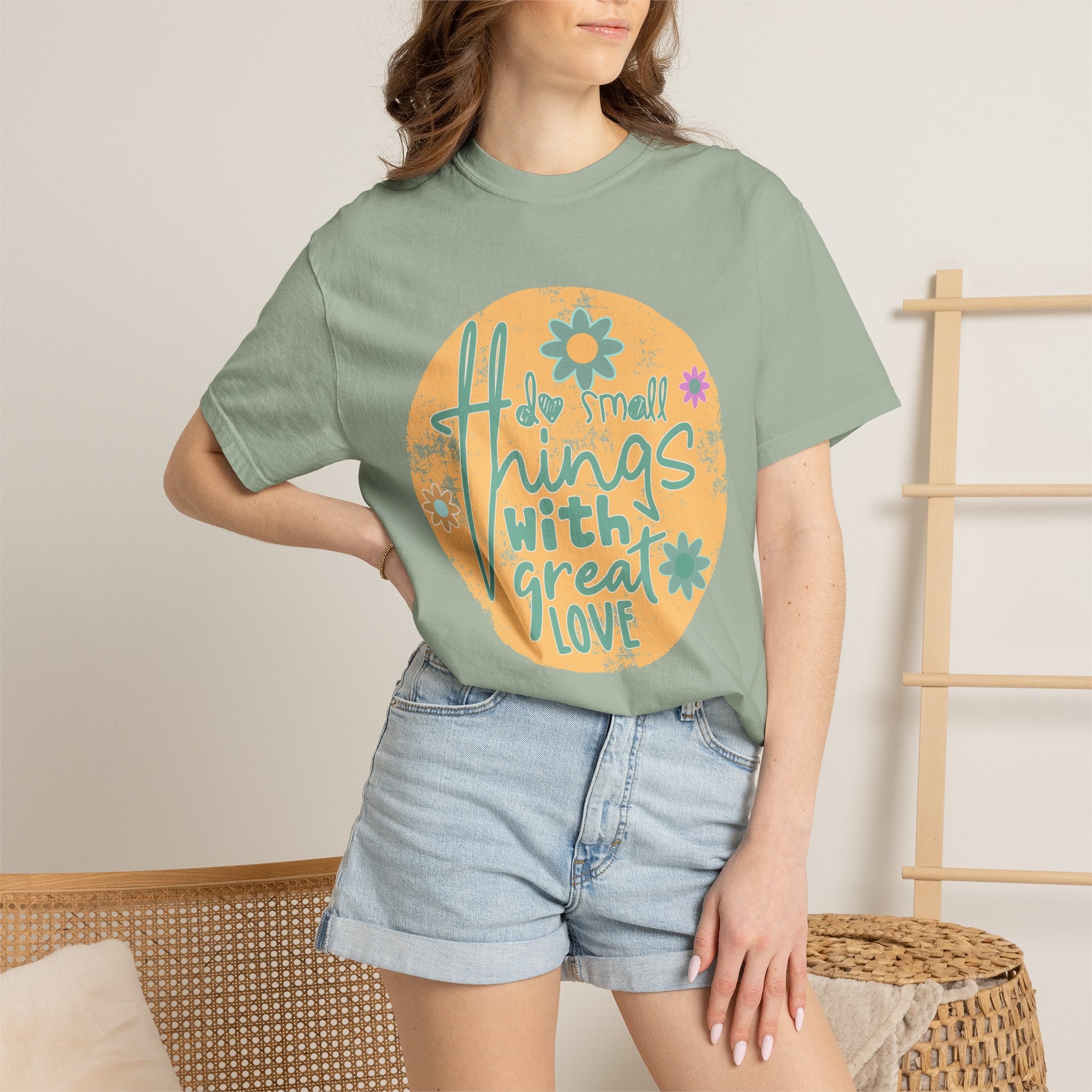 Textured T-Shirt — "Do Small Things With Great Love" Floral Graphic Tee