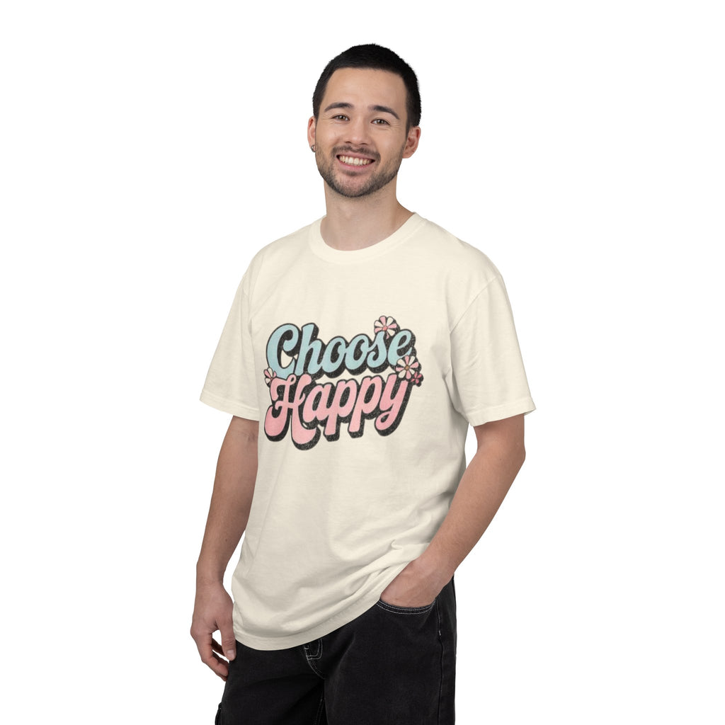 Choose Happy retro script shirt | Textured Positive message tee, pastel floral design