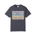 Textured Sarcastic Never T-Shirt — Pastel Striped "Me? Sarcastic? Never" Graphic Tee