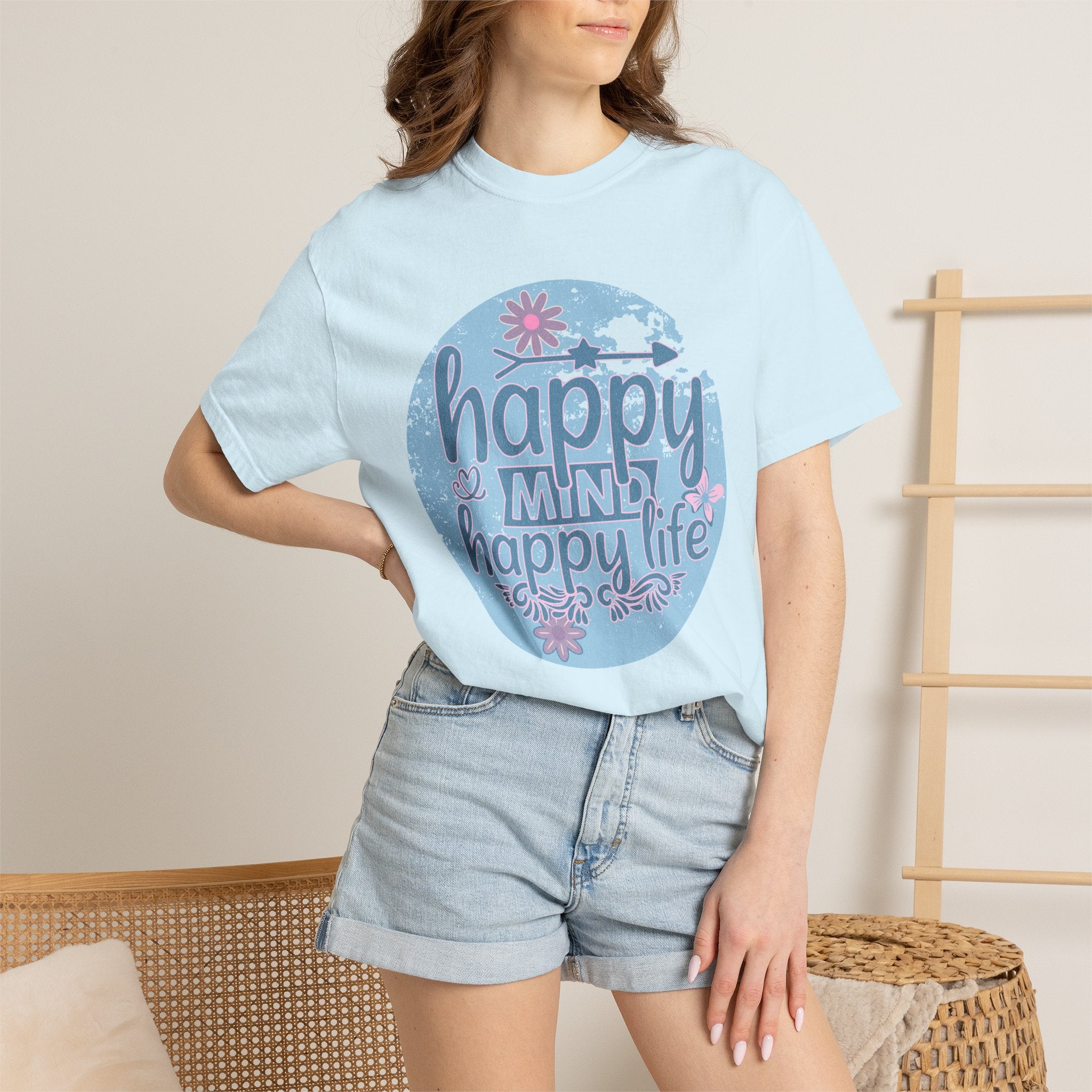 Happy Mind Happy Life Textured T-Shirt