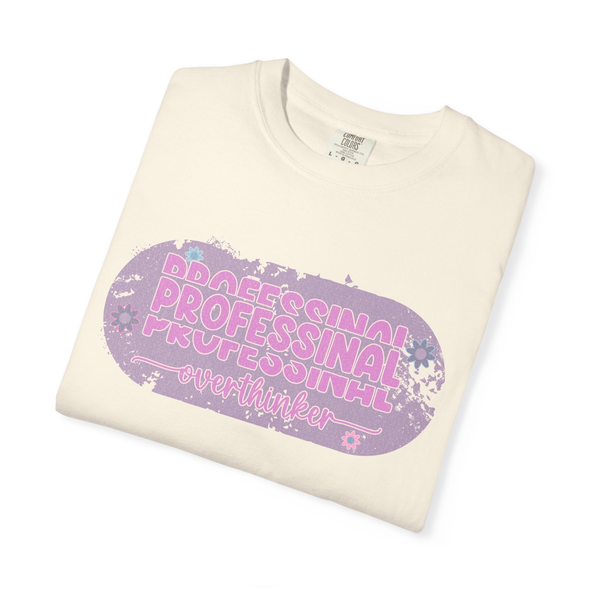 Professional Overthinker  Floral Textured T-Shirt — Retro Pink Graphic Tee