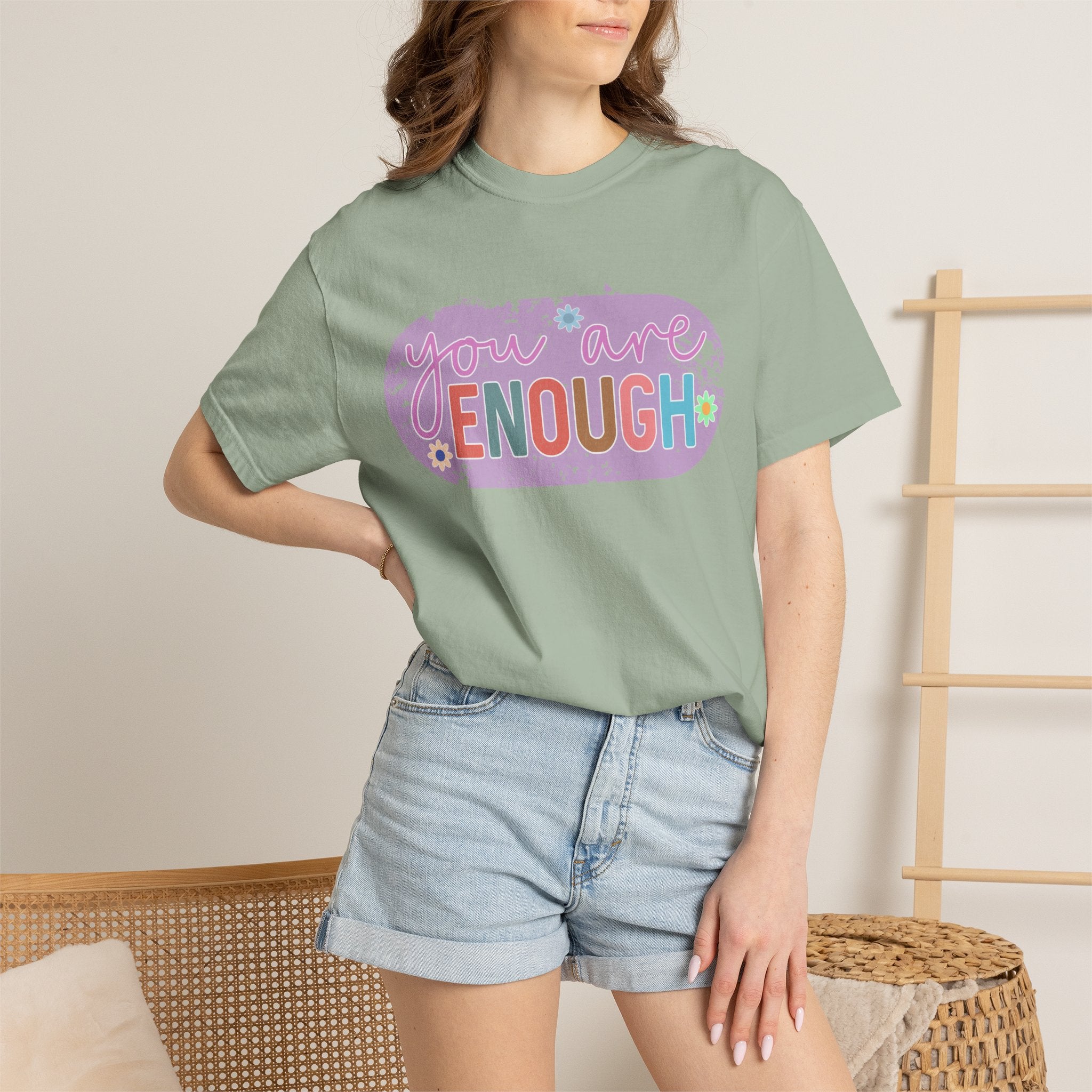 You Are Enough Textured T-Shirt — Positive Affirmation Floral Tee