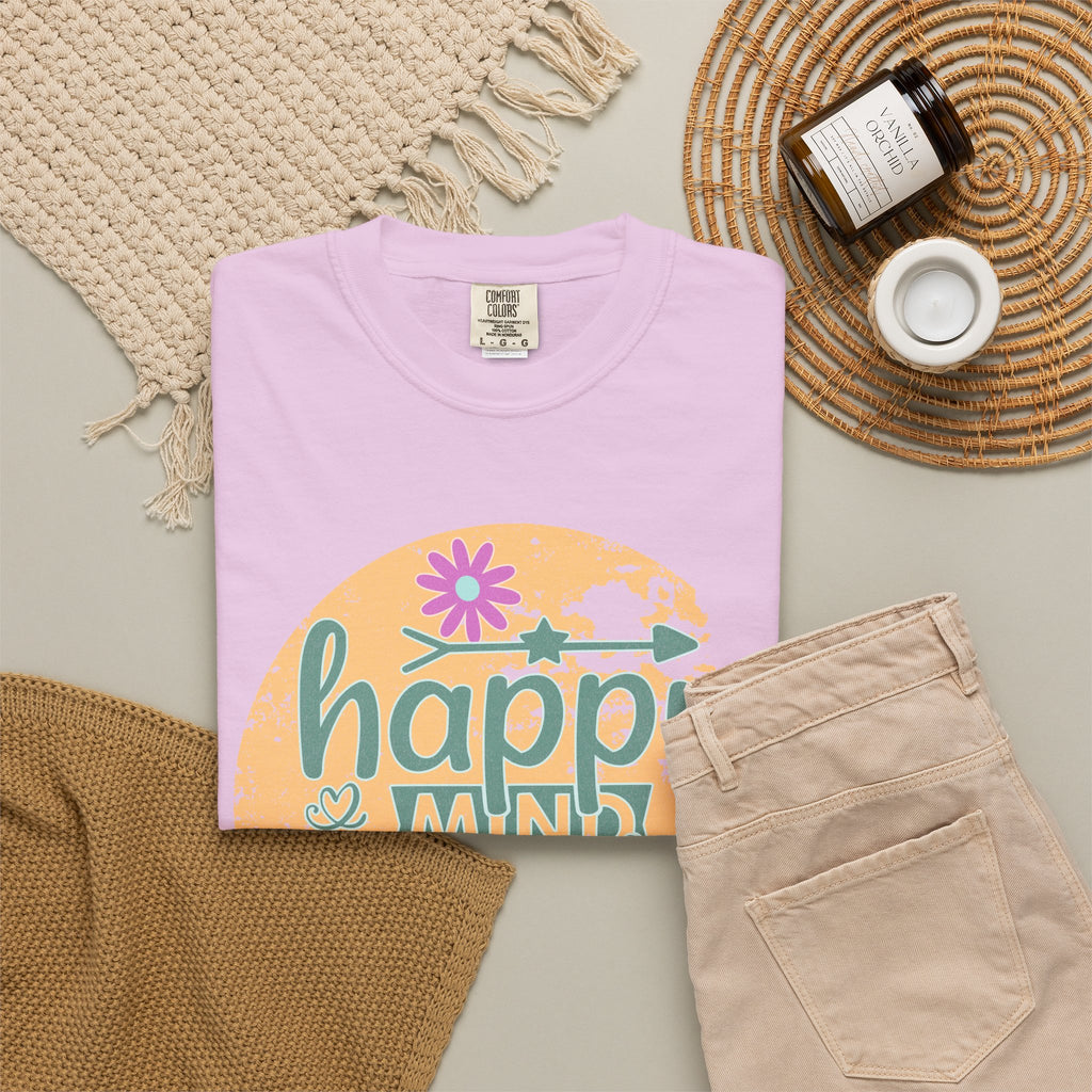 Happy Mind Happy Life Textured T-Shirt — Positive Vibes Floral Graphic Tee