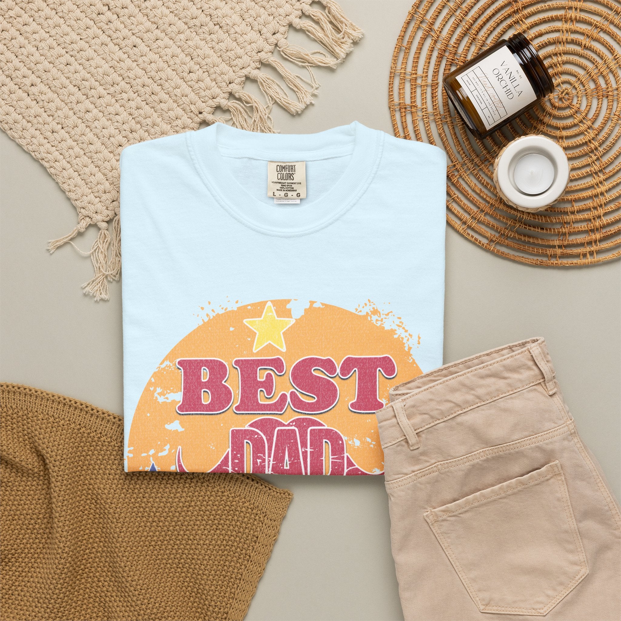 Best Dad Ever Textured T-Shirt — Retro Stars Father's Day Tee