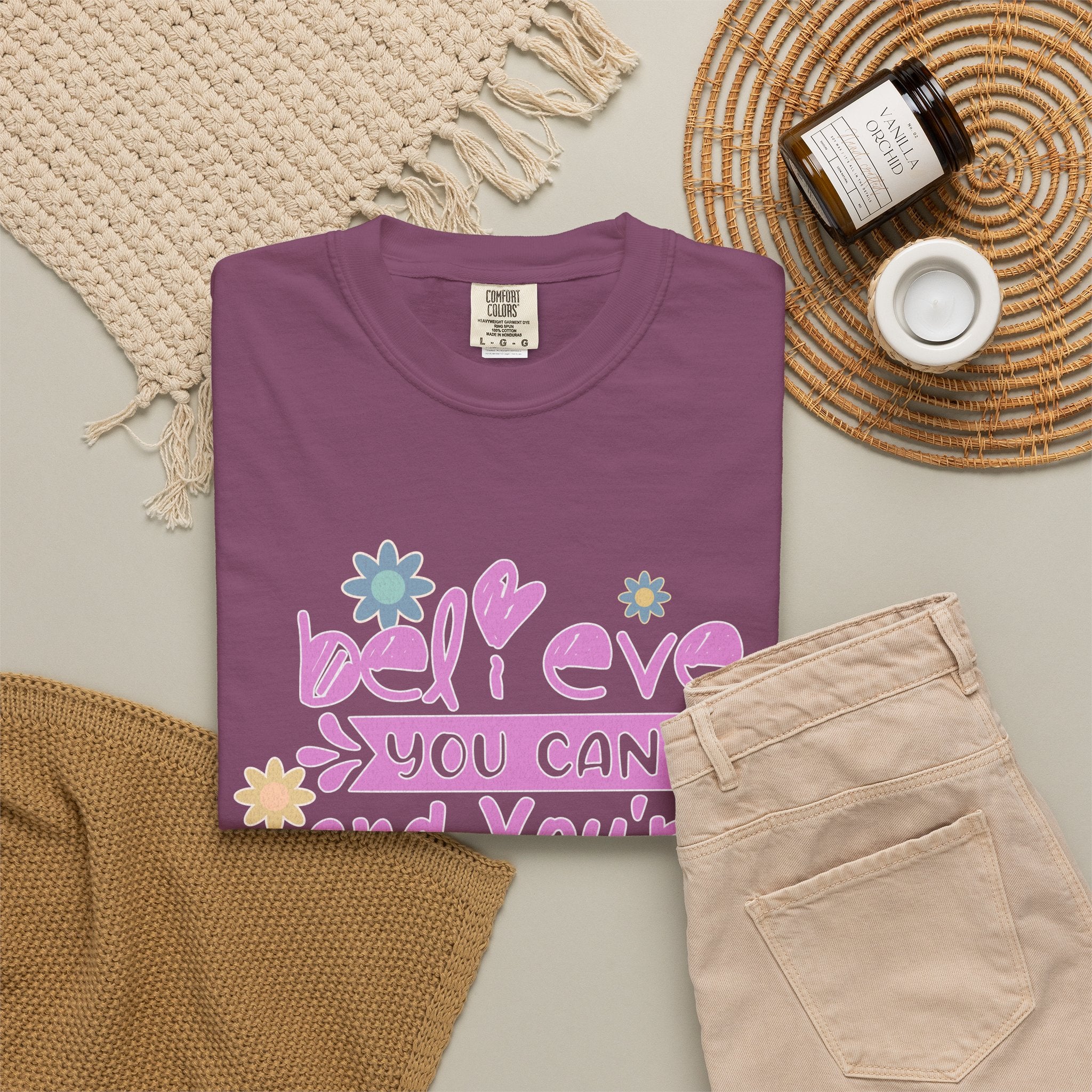 Textured Believe You Can T-Shirt — Inspirational Floral Motivational Tee