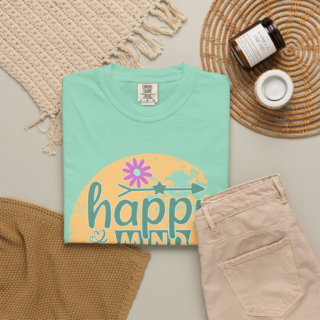 Happy Mind Happy Life Textured T-Shirt — Positive Vibes Floral Graphic Tee