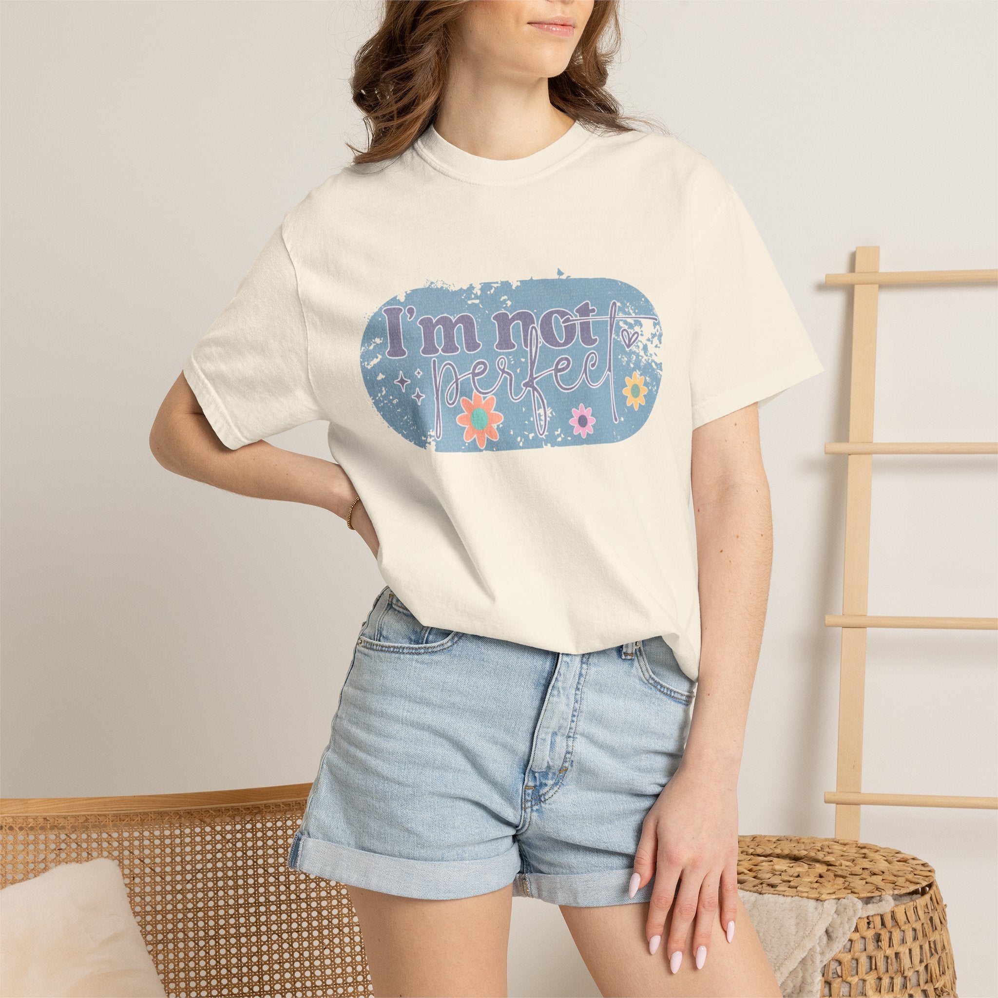 I'm Not Perfect Textured T-Shirt — Retro Floral Lazy Day Tee