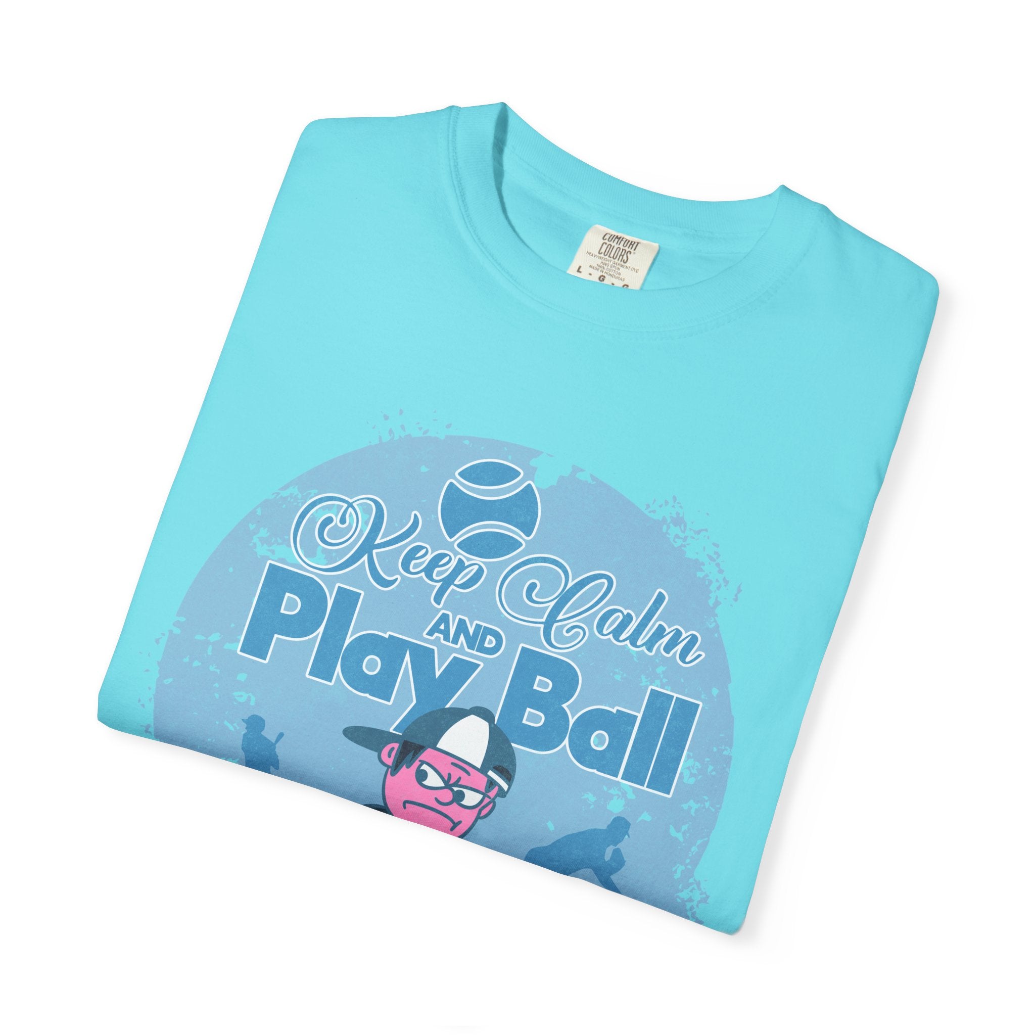 Textured Keep Calm and Play Ball Baseball T-Shirt — Cute Mascot Sports Tee for Kids & Fans