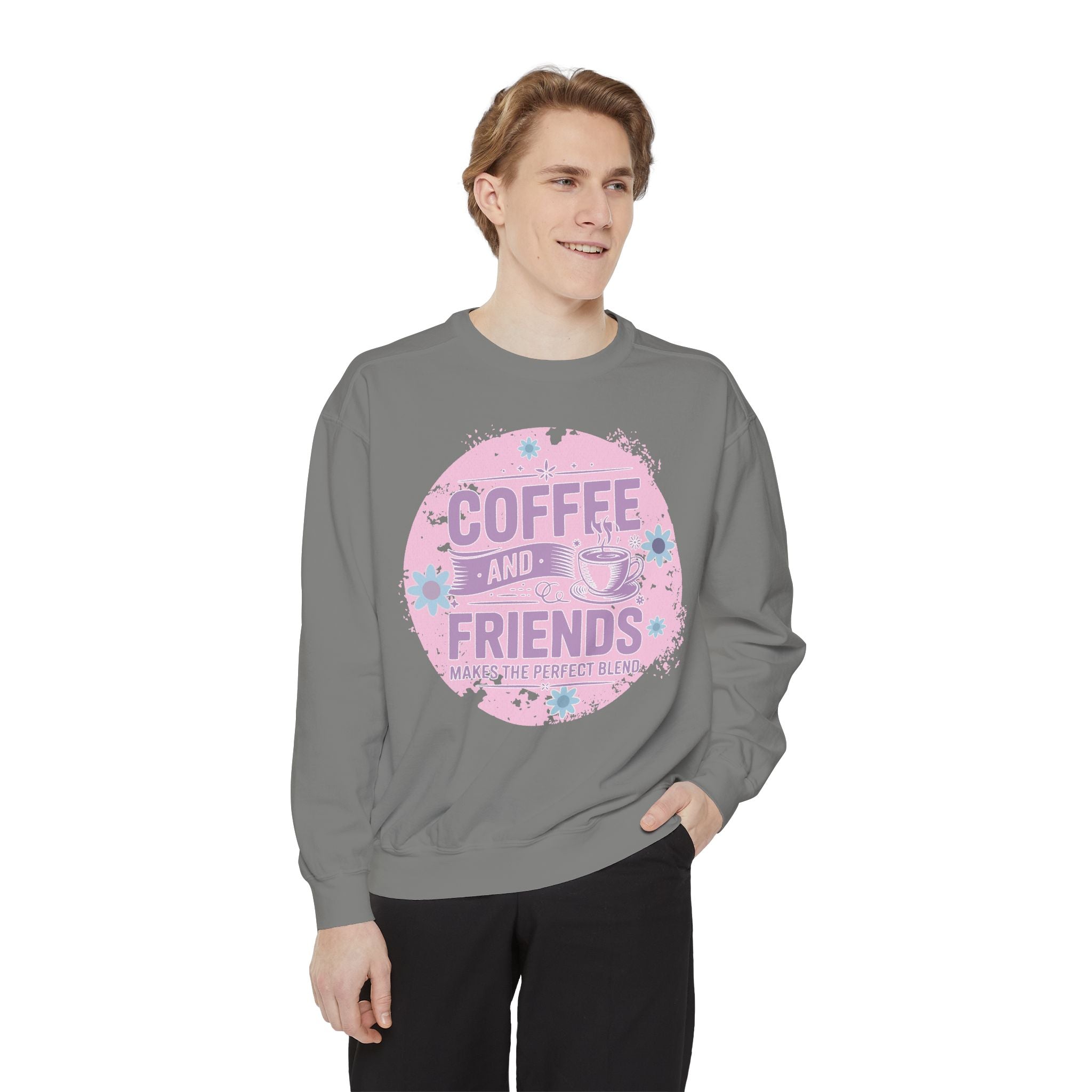 Coffee and Friends Sweatshirt — Cozy Floral Coffee Quote Crewneck