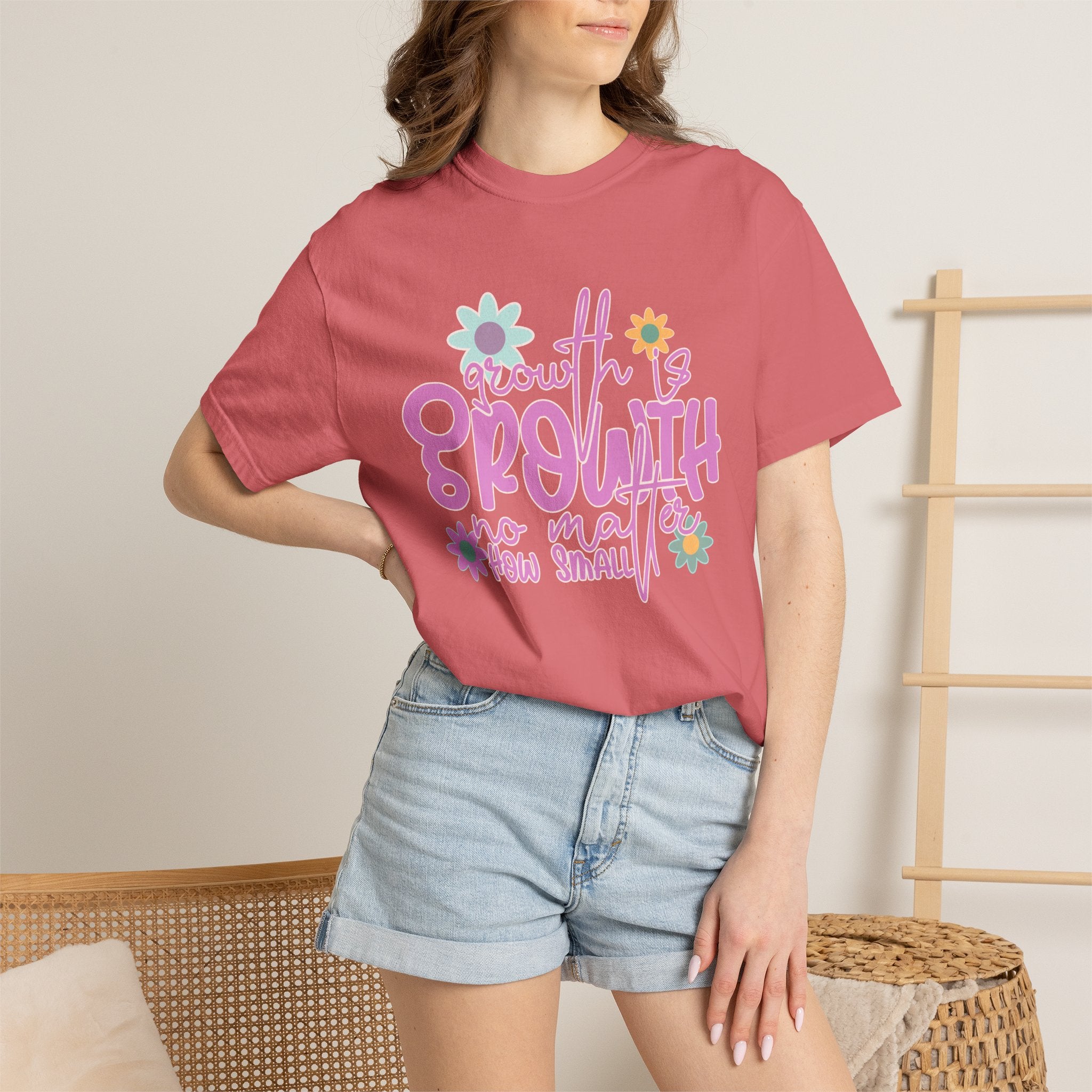 Textured Growth Is Growth T-Shirt — "Growth Is Growth No Matter How Small" Floral Tee