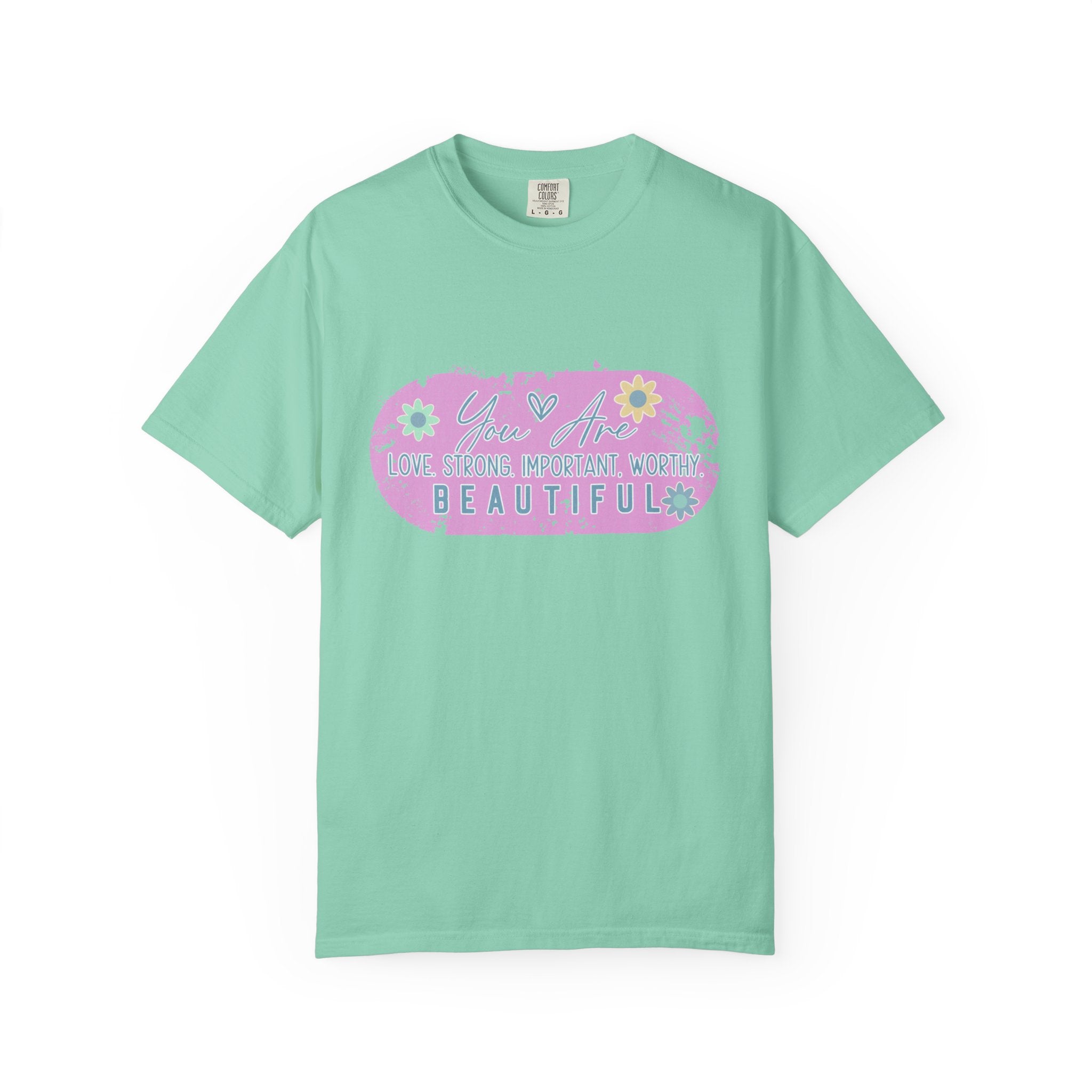 Textured T-Shirt — She is Brave, Strong, Worthy, Beautiful Floral Graphic Tee