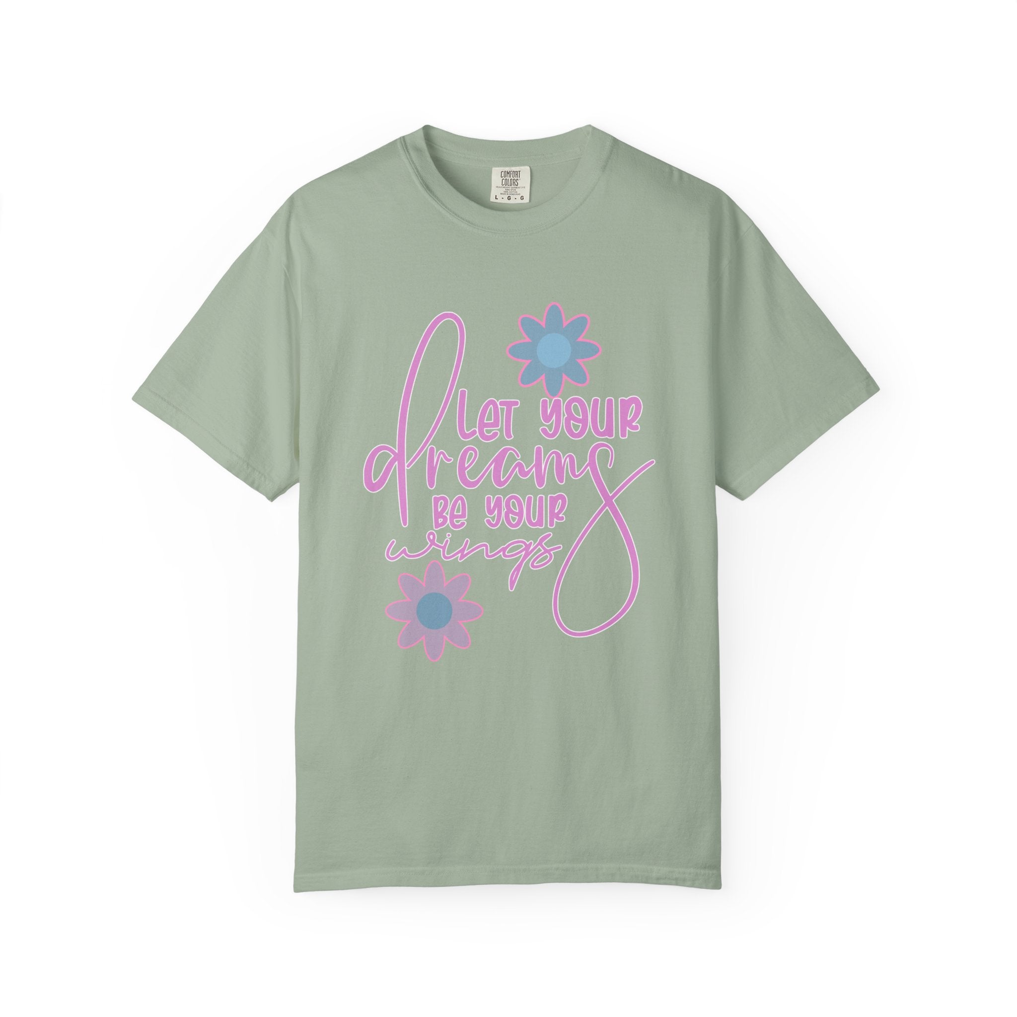 Textured Inspirational Floral Tee — "Let Your Dreams Be Your Wings"