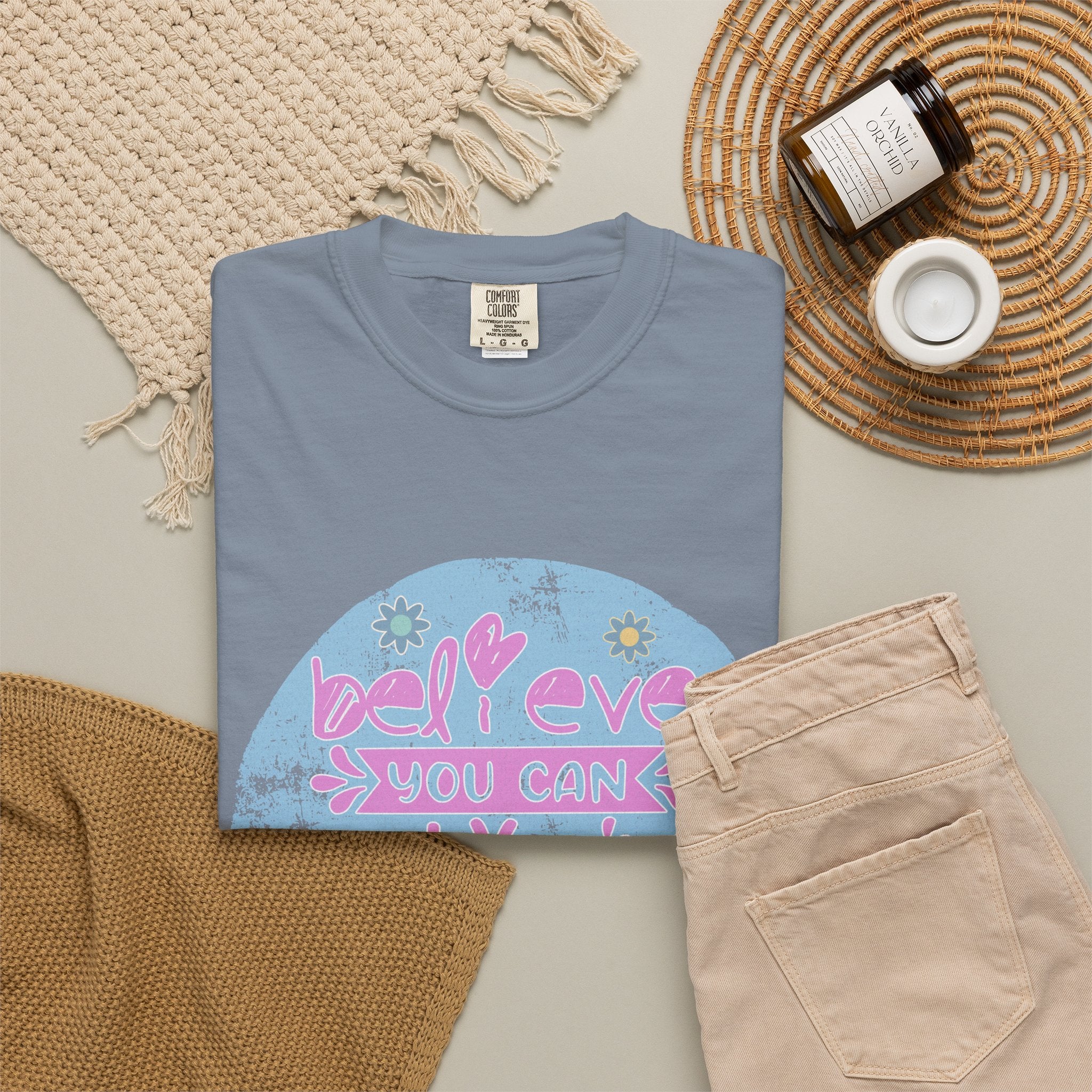 Textured Believe You Can Floral Graphic T-Shirt — Inspirational Motivational Tee