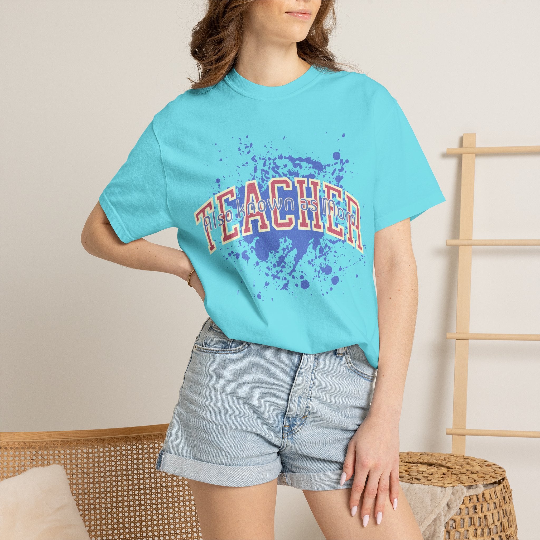 Teacher Also Known As Mom Textured T-Shirt — 'TEACHER' Collegiate Arc Design