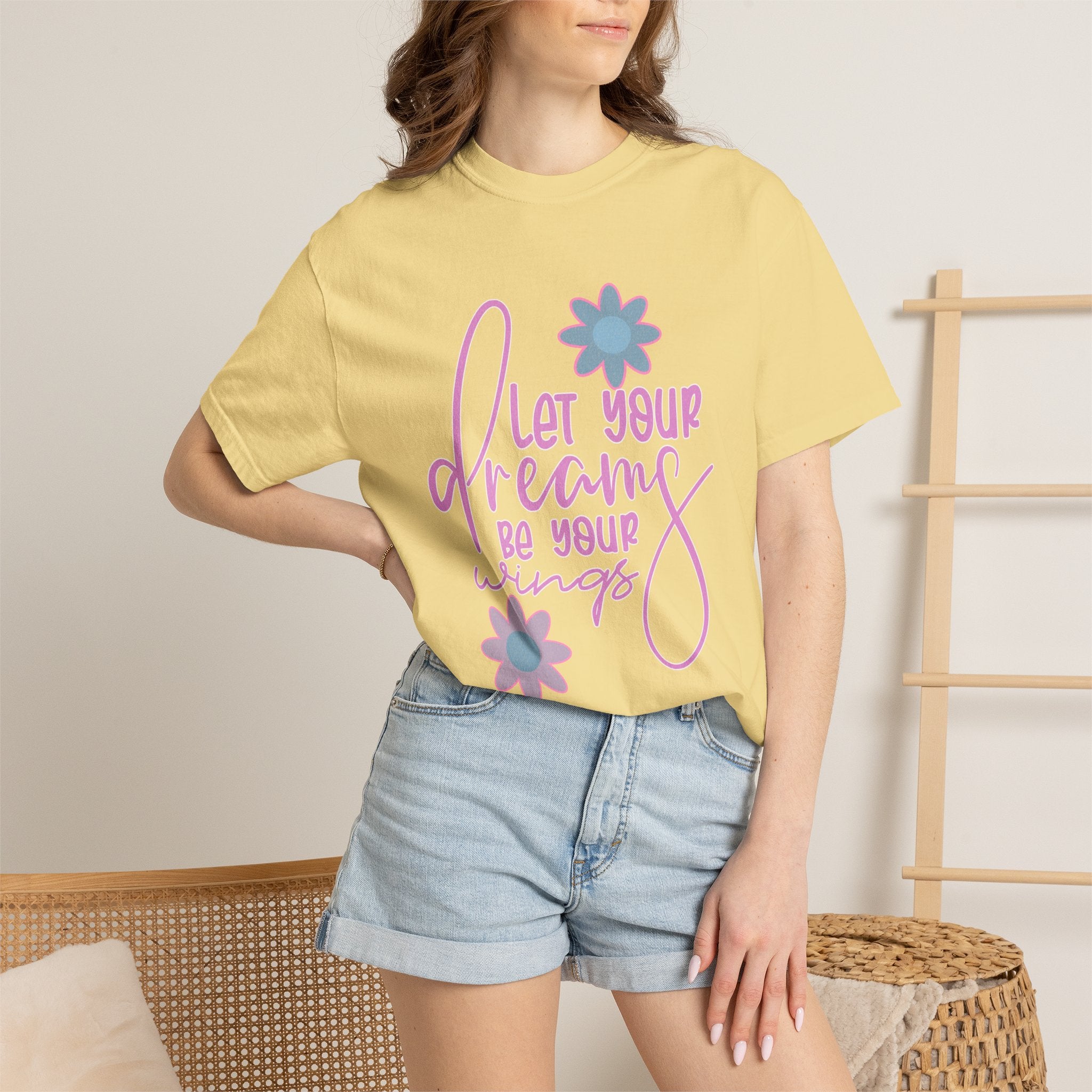 Textured Inspirational Floral Tee — "Let Your Dreams Be Your Wings"