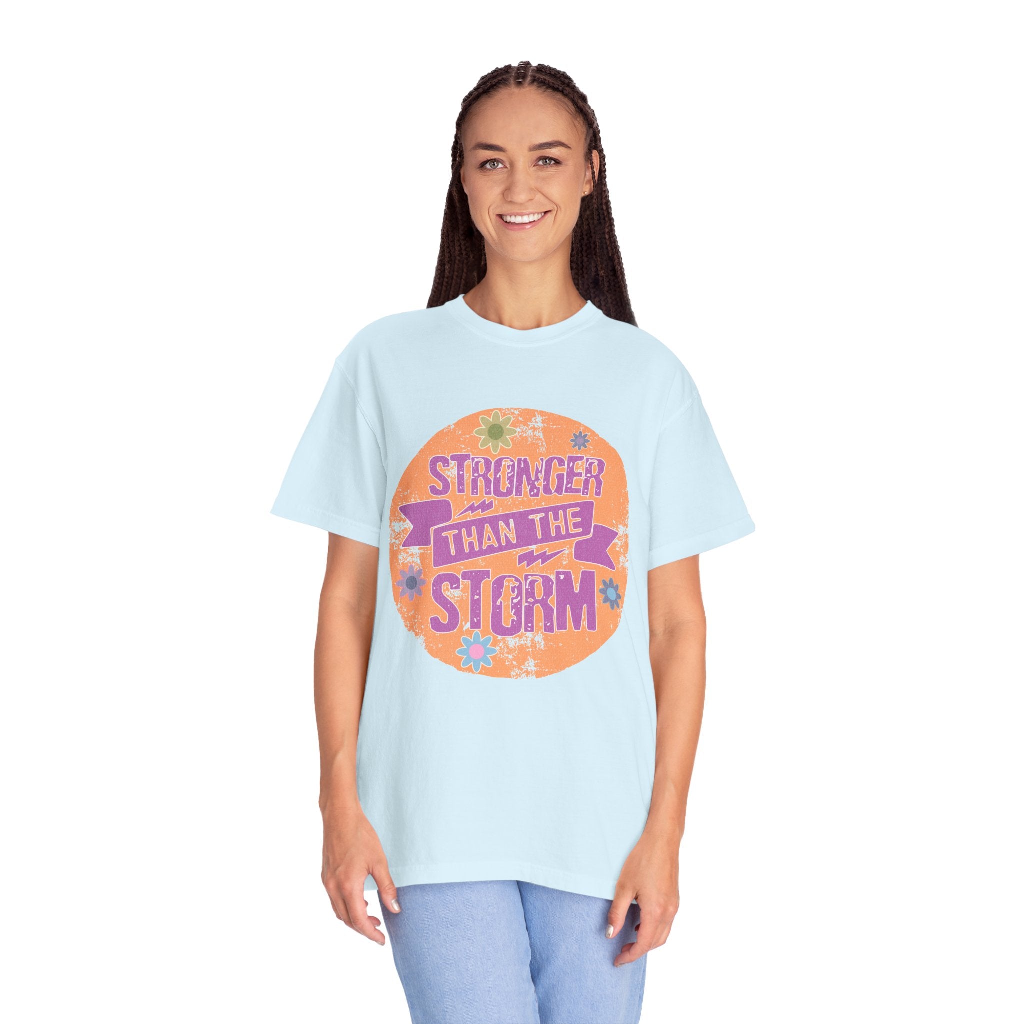 Textured Stronger Than the Storm T-Shirt — Inspirational Floral Graphic Tee