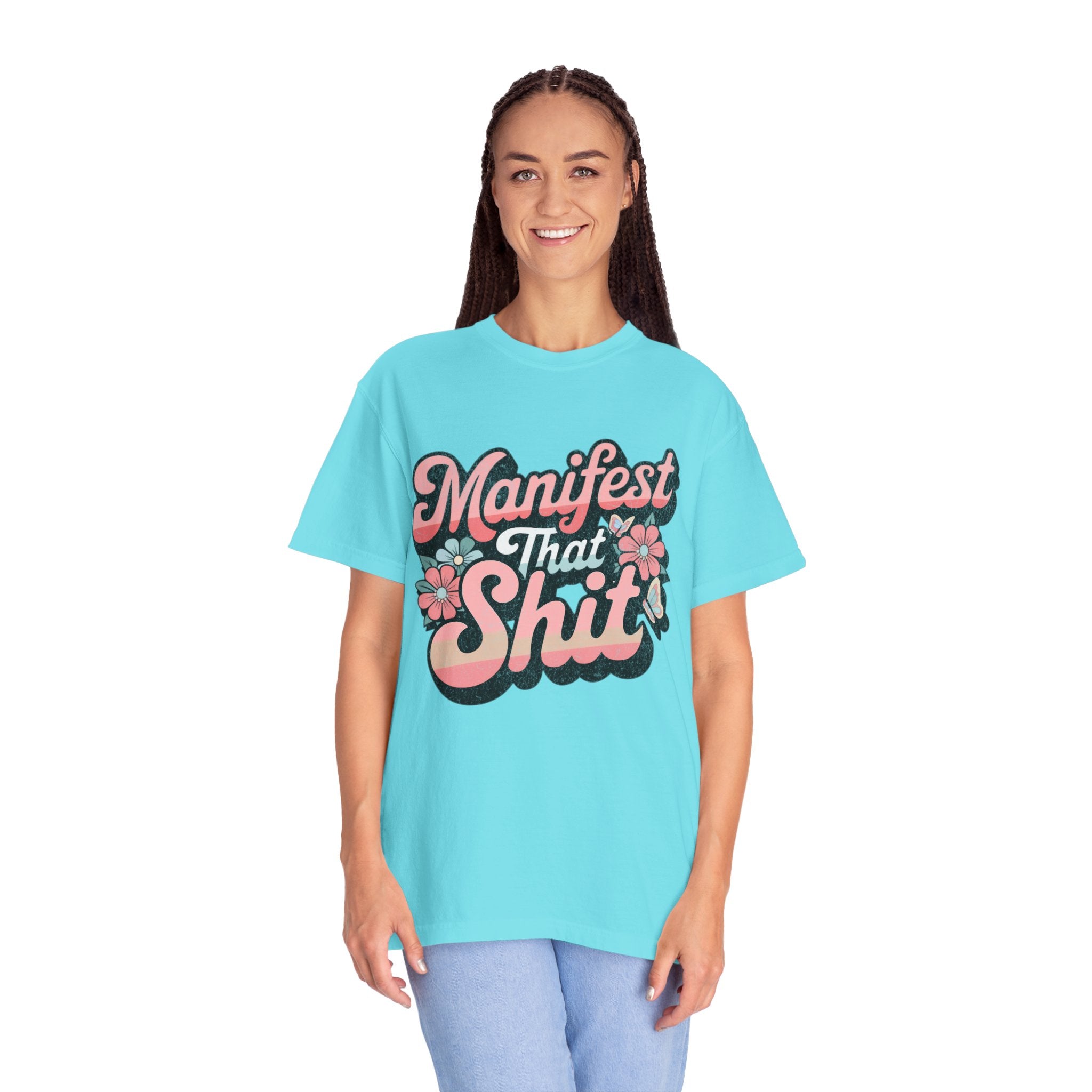 Textured Manifest That Shit T-shirt |Textured Retro Floral Script Tee