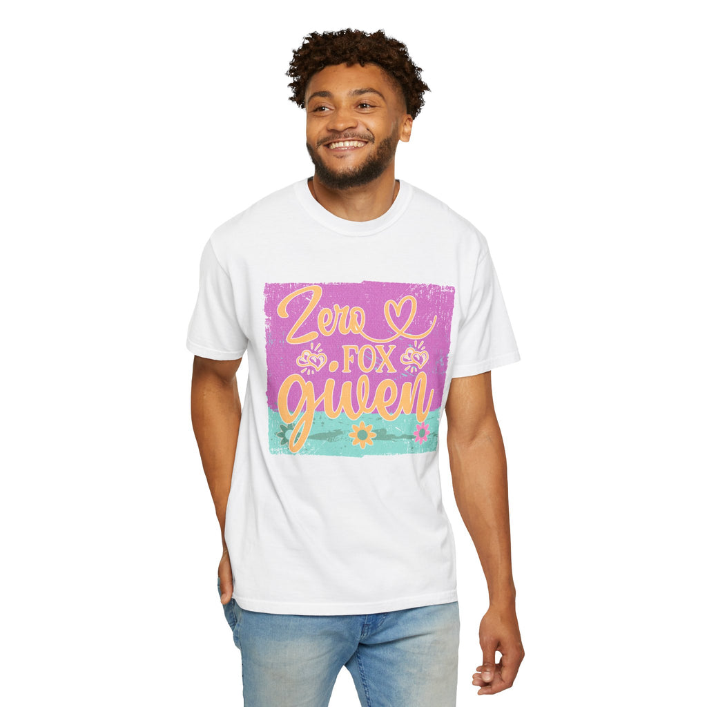 Textured T-Shirt — "Zero Fox Given" Retro Floral Graphic Tee