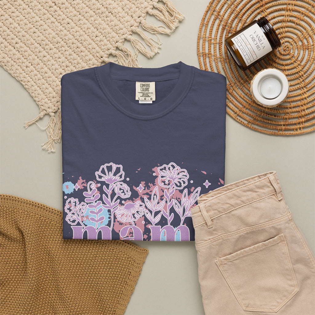 Mama Floral Splash Textured Tee — Pastel Garden Mother's Day T-Shirt