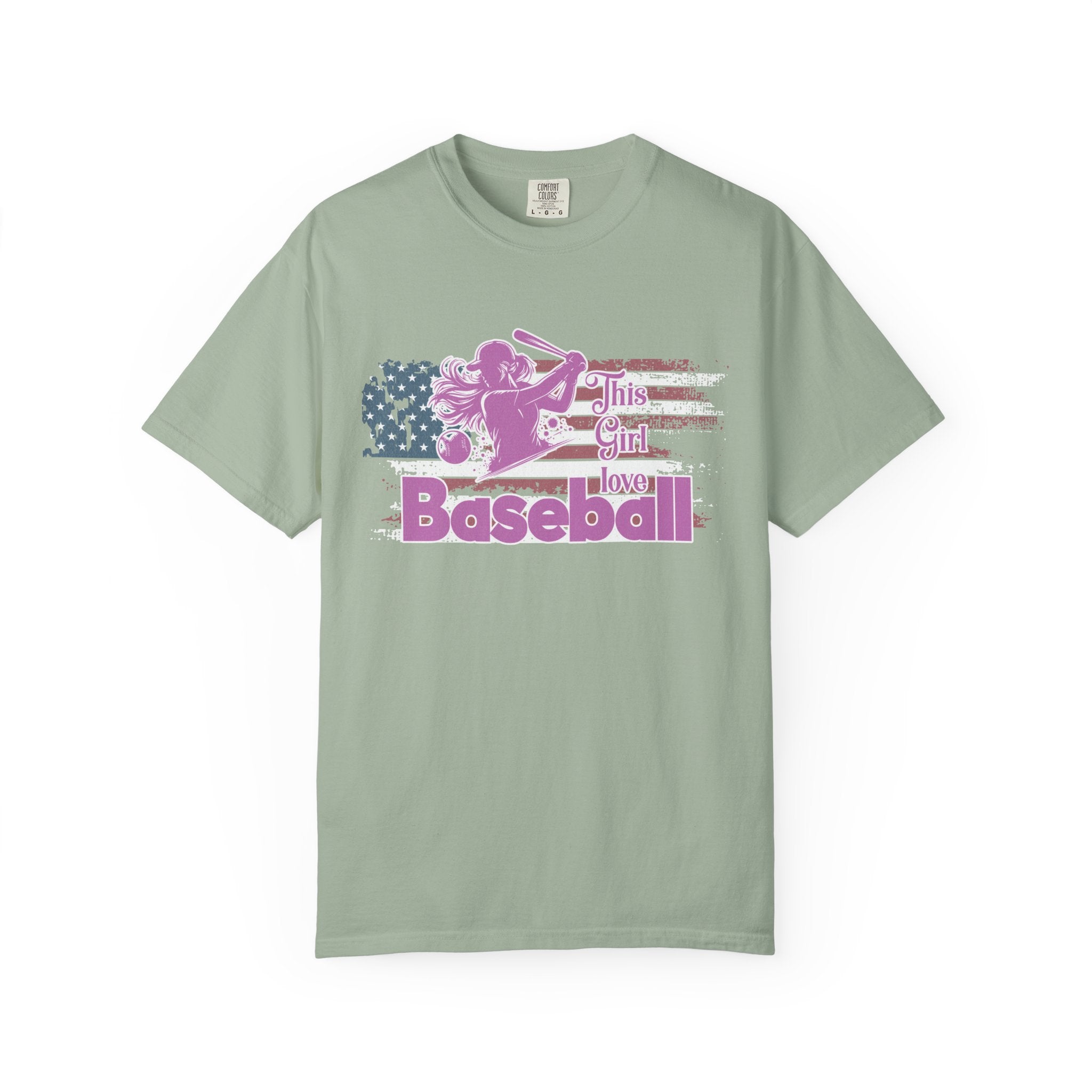 Textured Baseball Tee — "This Girl Loves Baseball" Patriotic Pink Softball T-Shirt