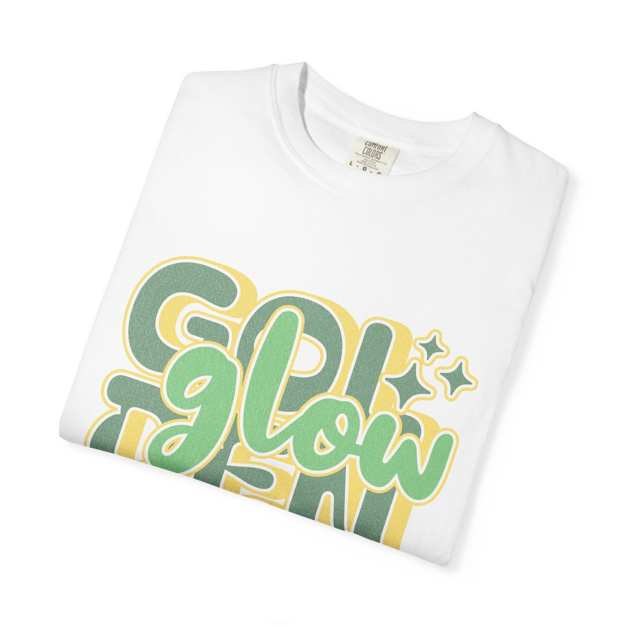 Golden Glow Textured T-Shirt — Retro 'Glow' Graphic Tee