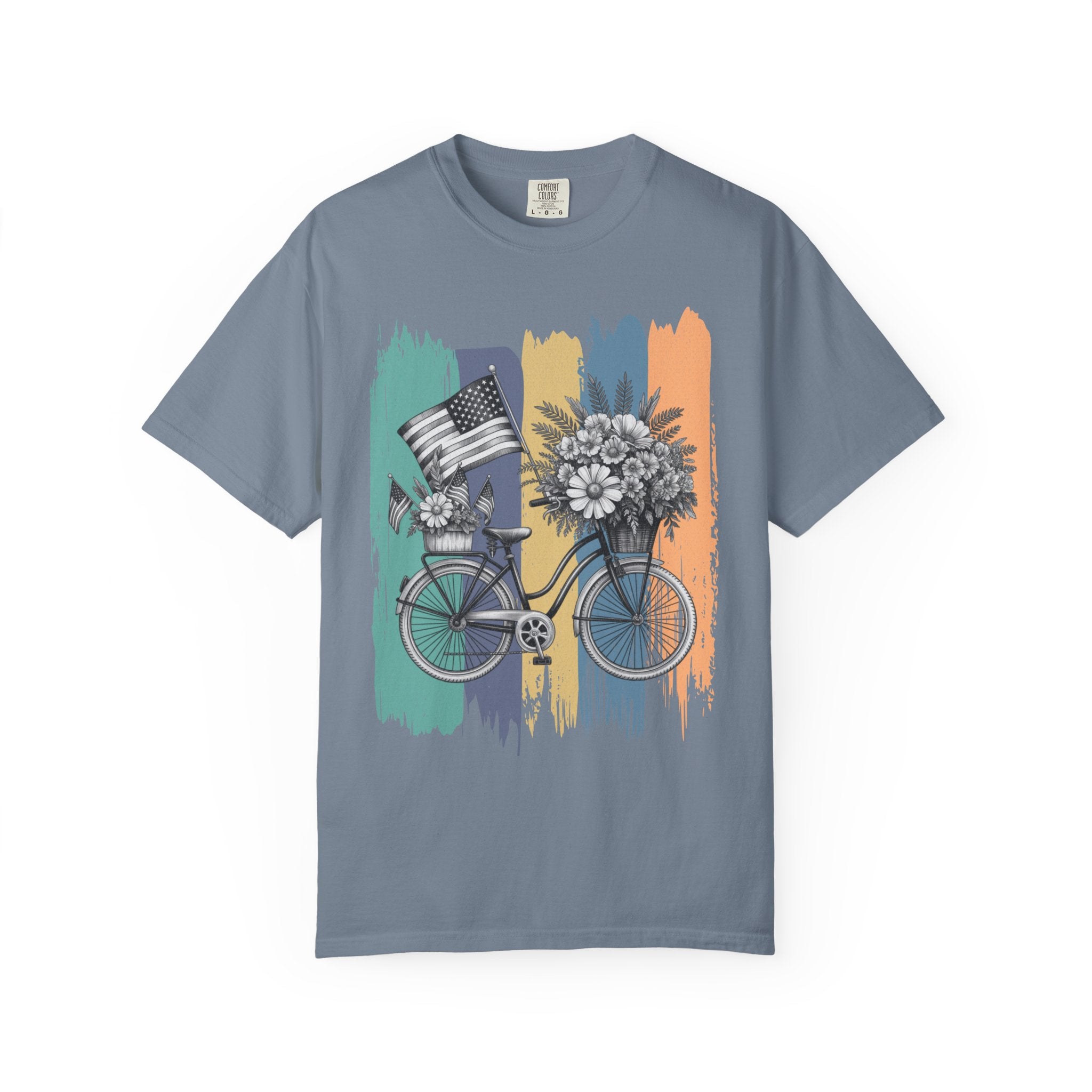 Textured Vintage Bicycle Bouquet T-Shirt — Americana Floral Bike Tee