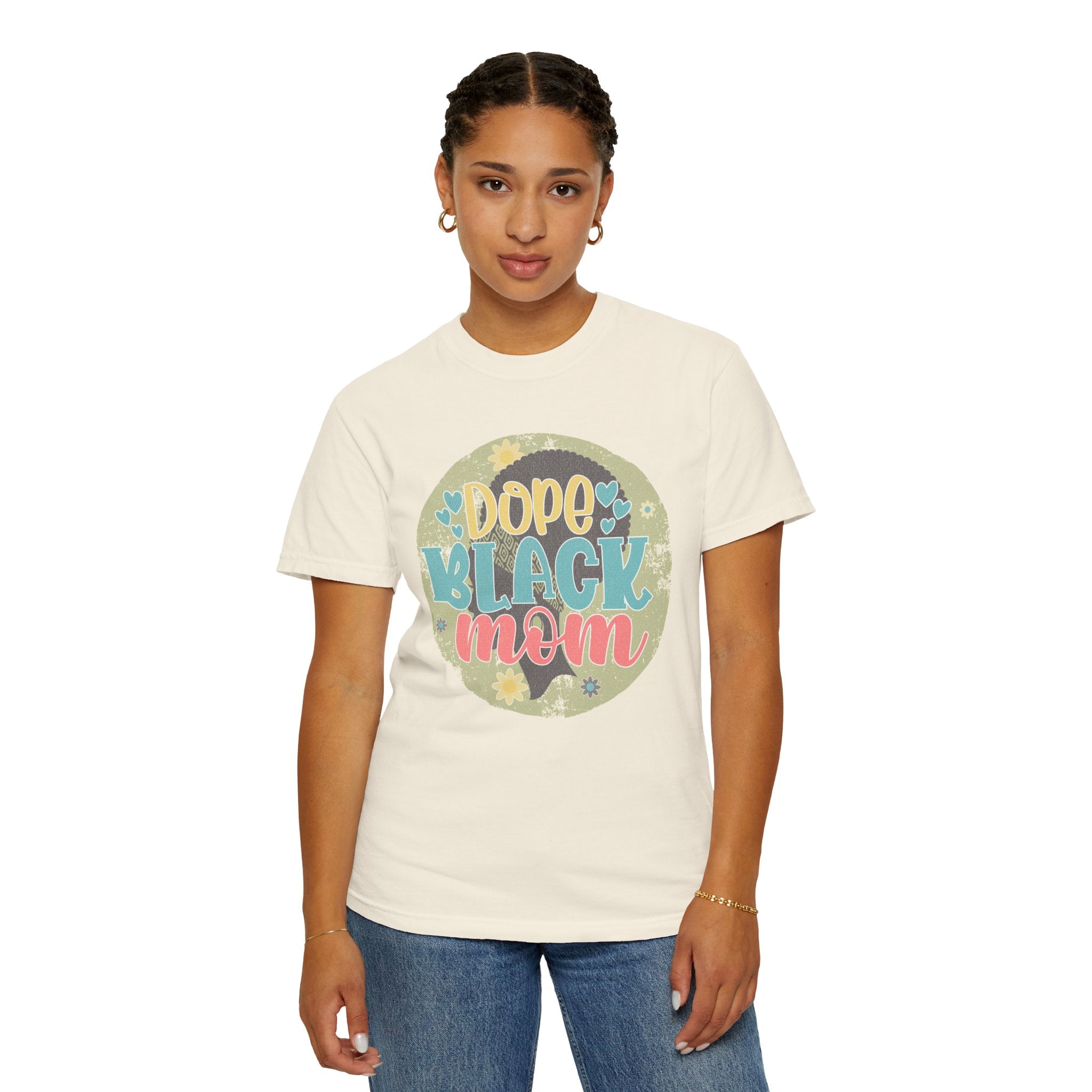 Dope Black Mom Textured T-Shirt — Floral Retro Graphic Tee for Moms