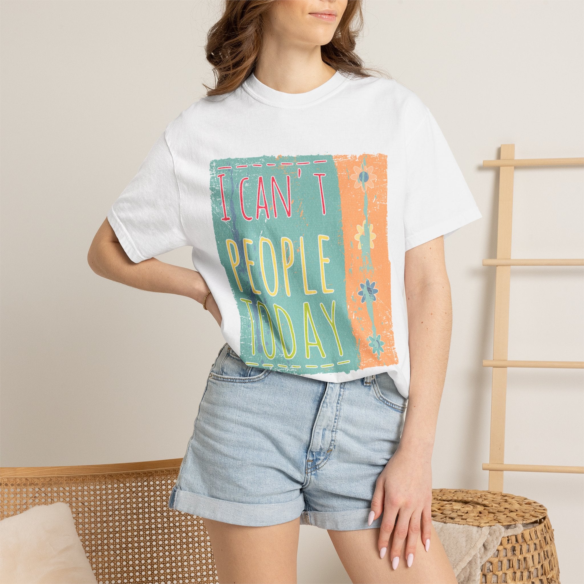 Textured I Can't People Today T-Shirt — Funny Introvert Graphic Tee