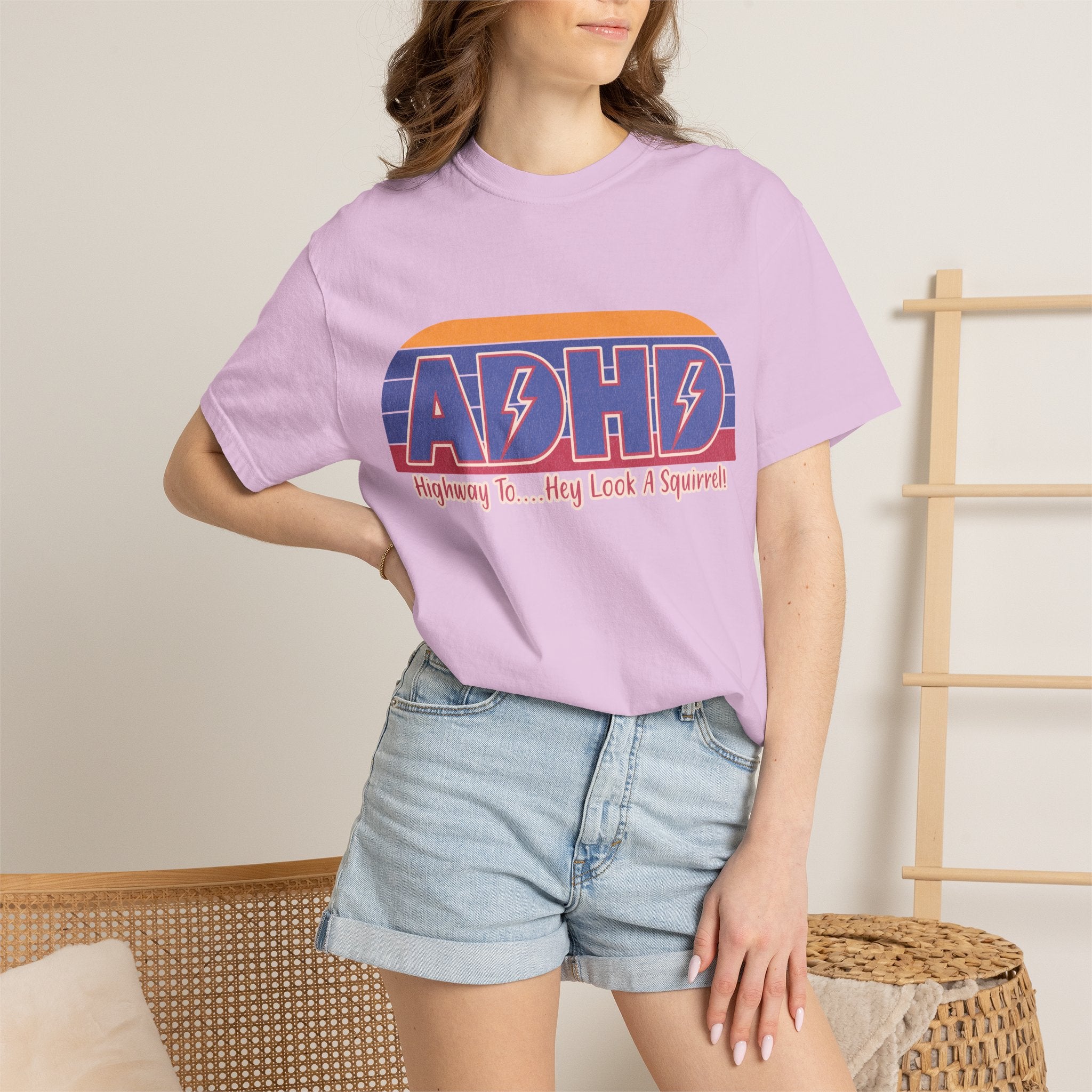 ADHD Retro Stripe T-Shirt — "Highway To... Hey Look A Squirrel" Graphic Tee