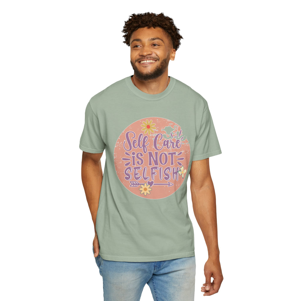 Self Care Is Not Selfish Texture  T-Shirt — Floral Mental Health Awareness Tee