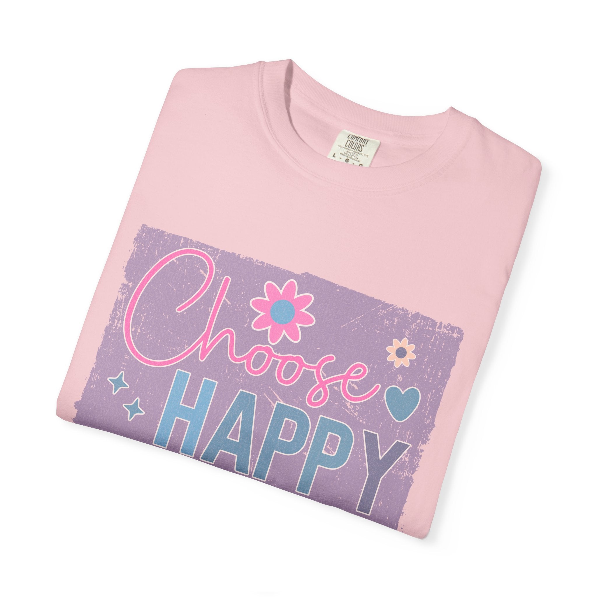 Choose Happy Textured T-Shirt — Retro Floral Positive Message Tee