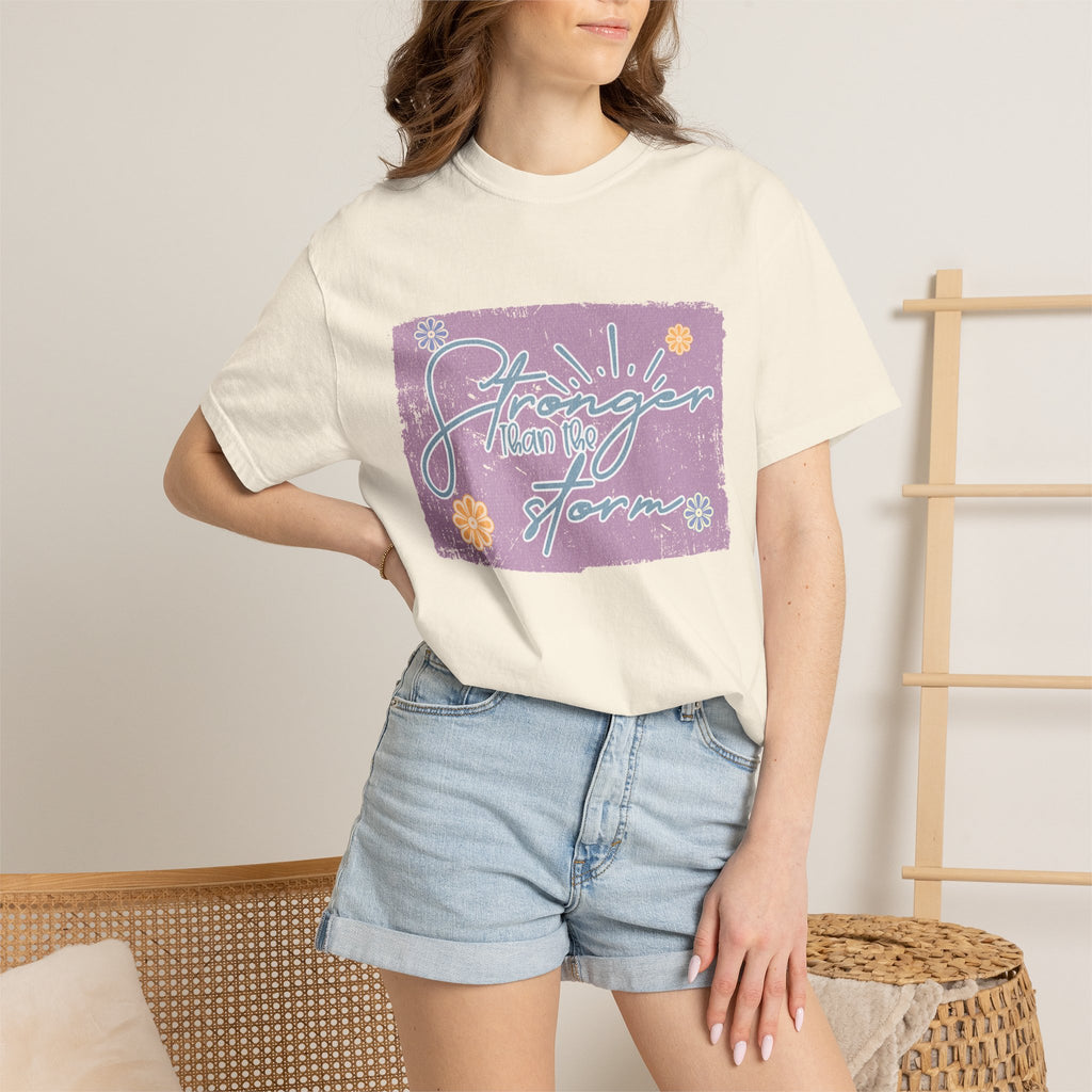 Stronger Than The Storm T-shirt |Textured Floral Script Graphic