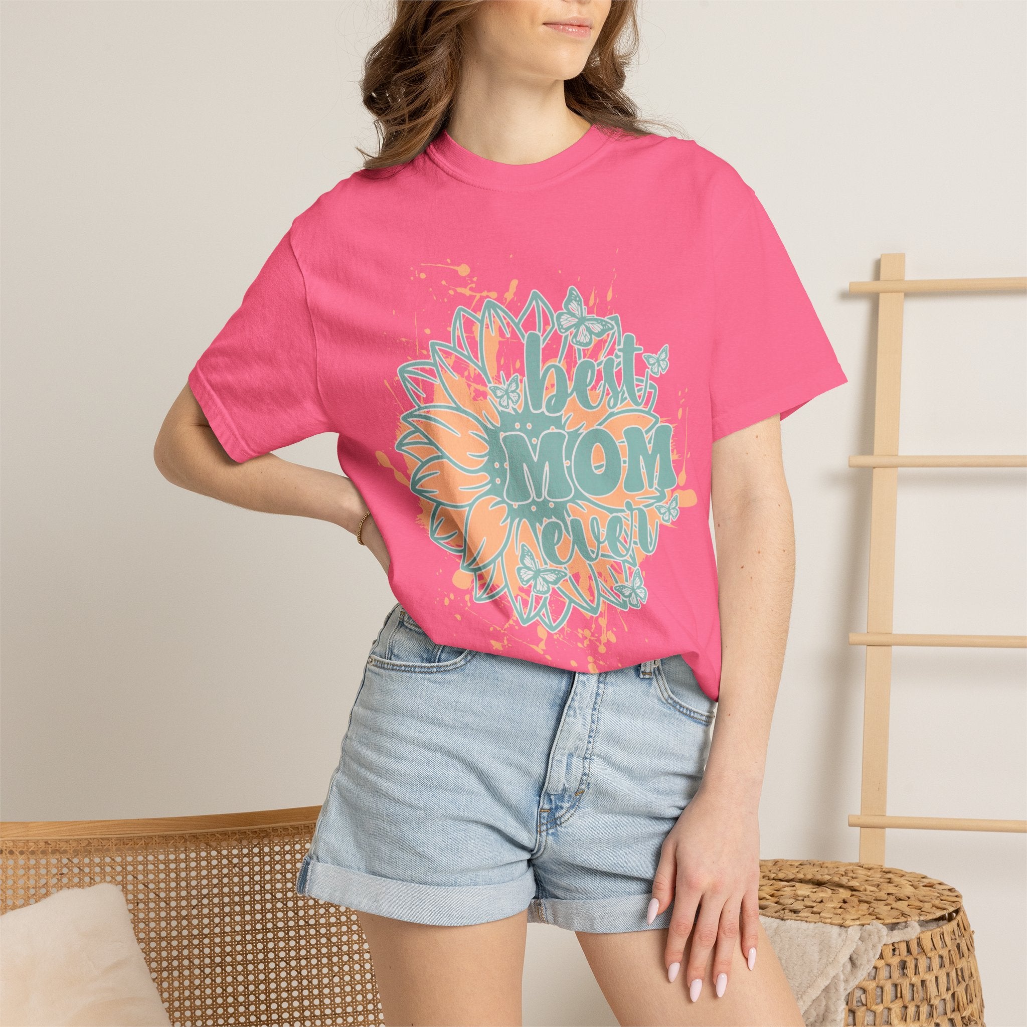 Best Mom Ever T-Shirt —Textured  Floral Sunflower Mother's Day Tee