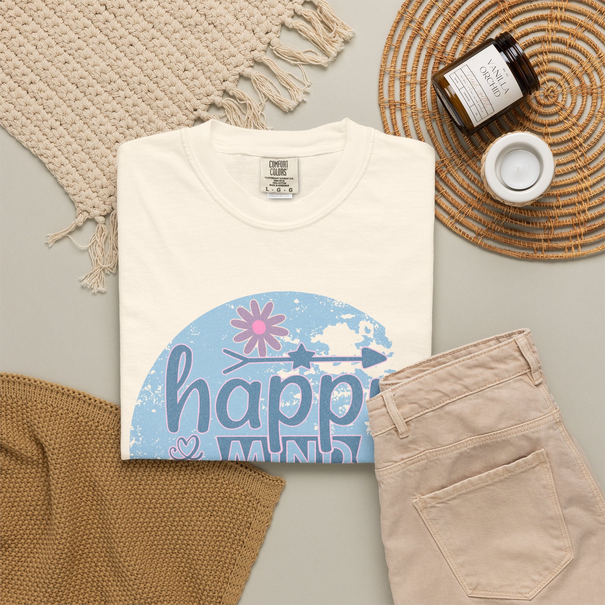 Happy Mind Happy Life Textured T-Shirt
