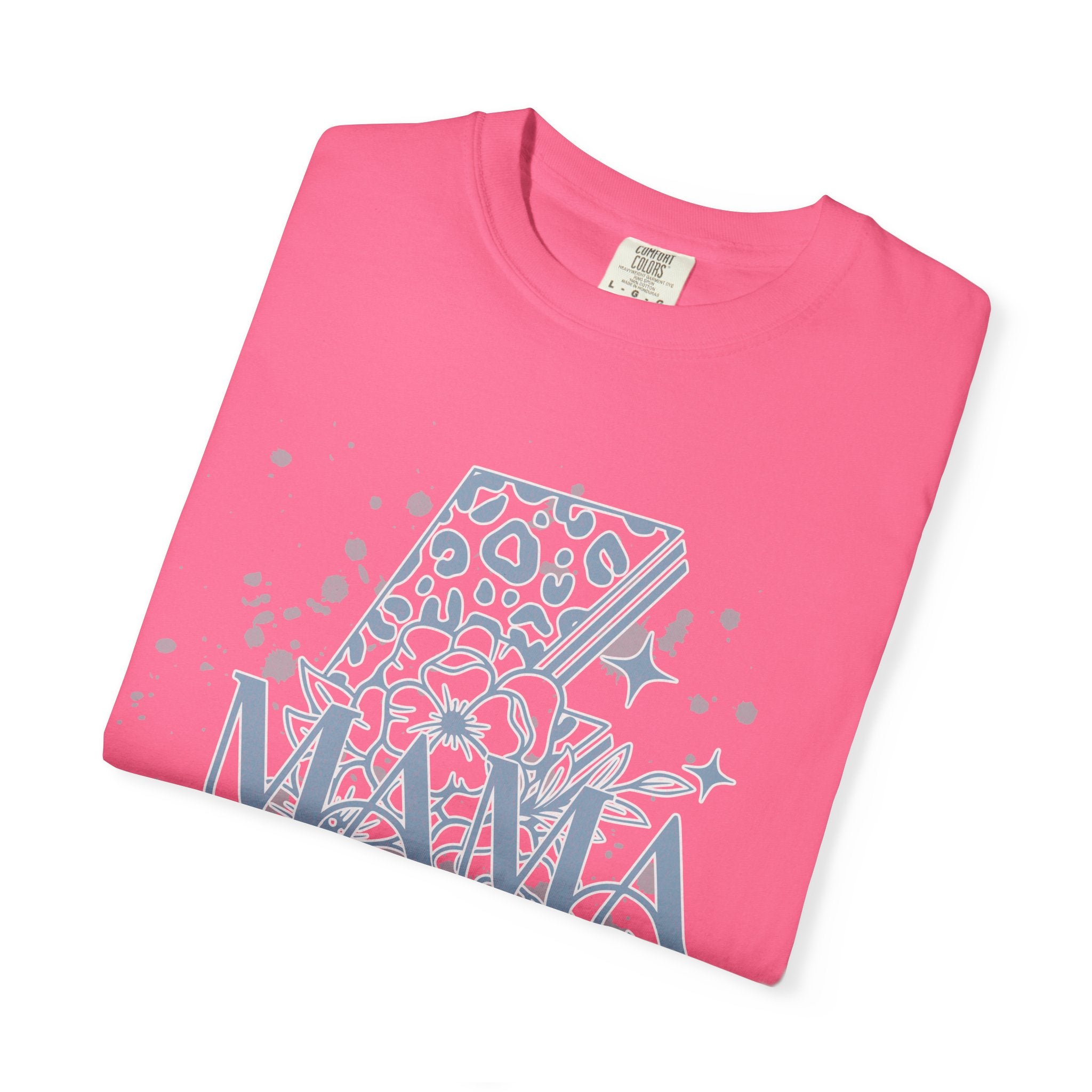 Mama Lightning Bolt Textured Graphic Tee — Floral Leopard Rocker Mom T-Shirt