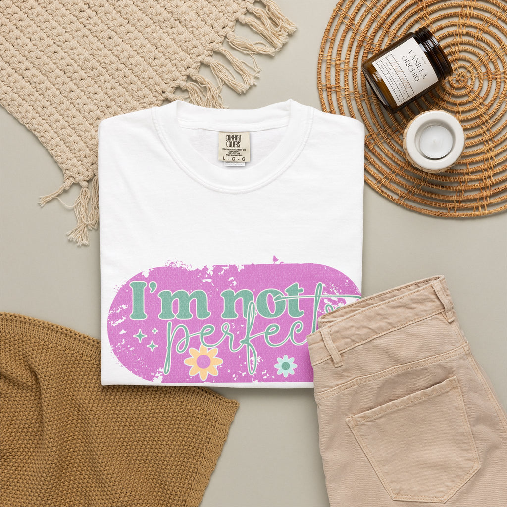 I'm Not Perfect Textured Floral Graphic T-Shirt